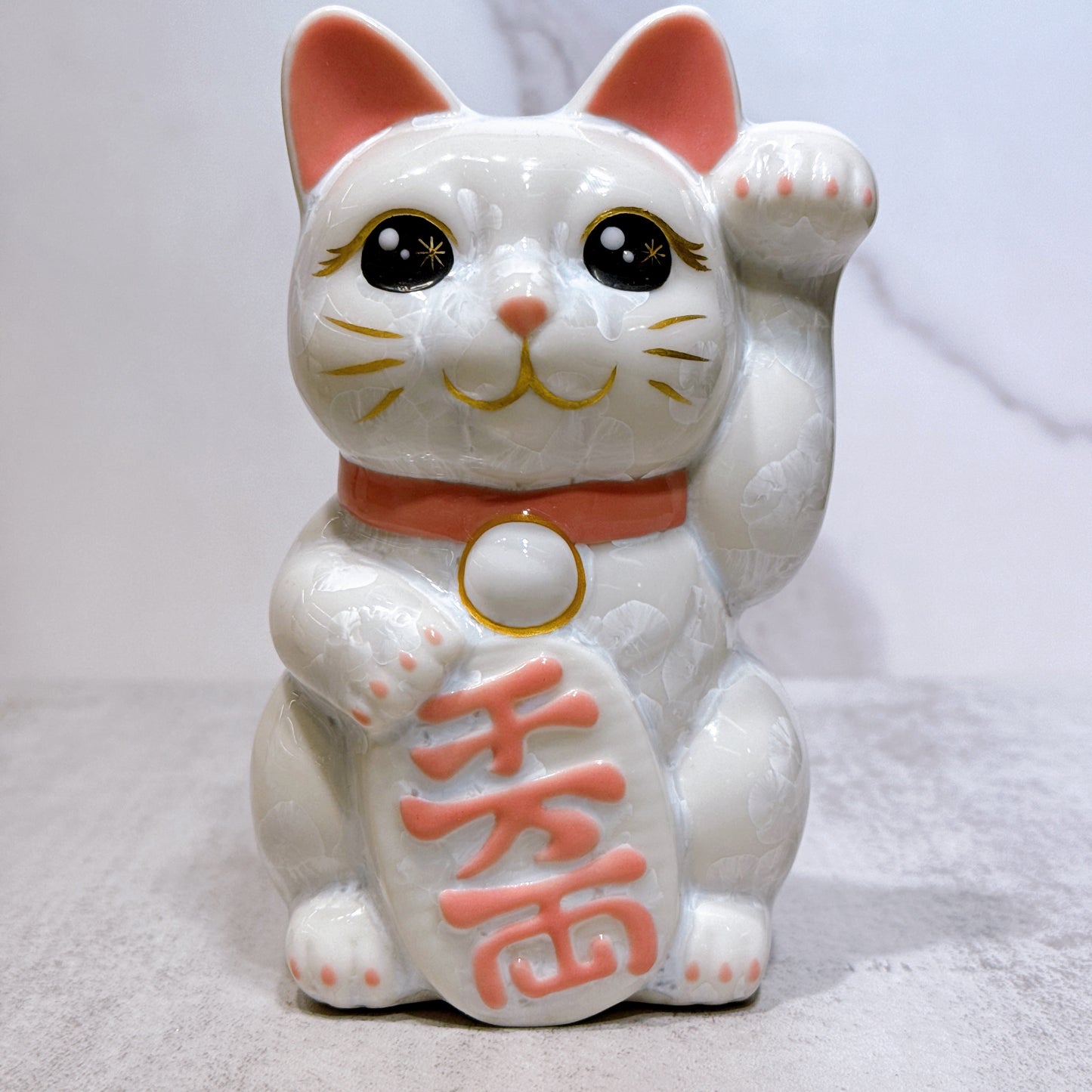 日本清水烧招财猫 花结晶 白 千万两 右