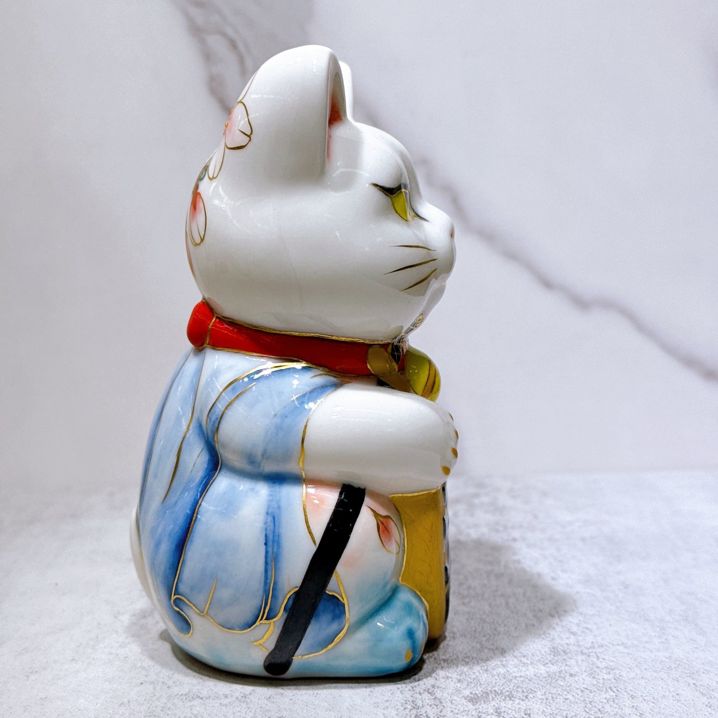 日本清水烧招财猫色绘猫之樱