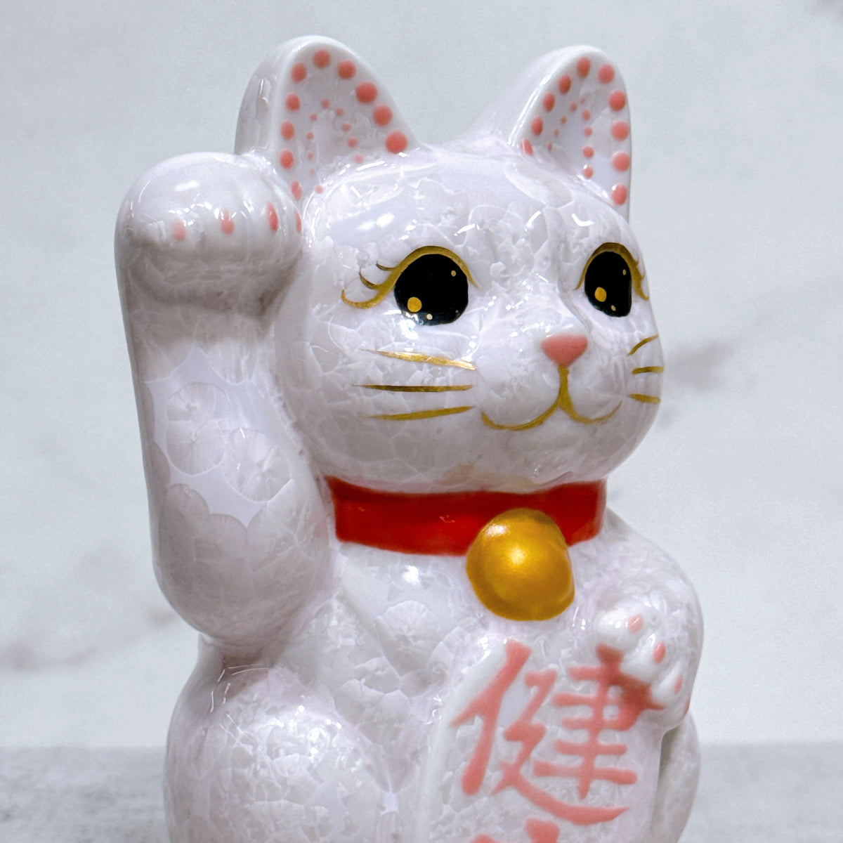 日本清水燒招財貓 花結晶 桃 右