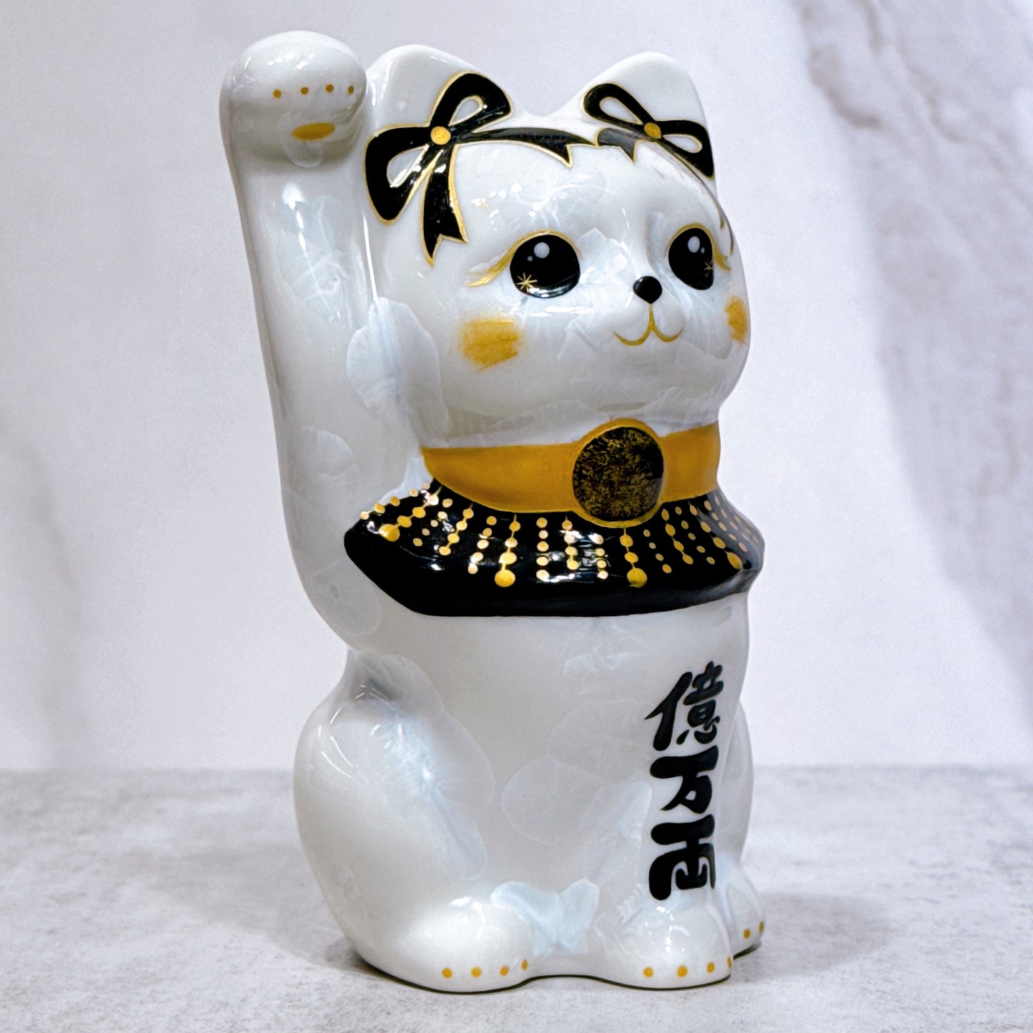 日本清水燒招財貓 花結晶 白 白体花 億万両