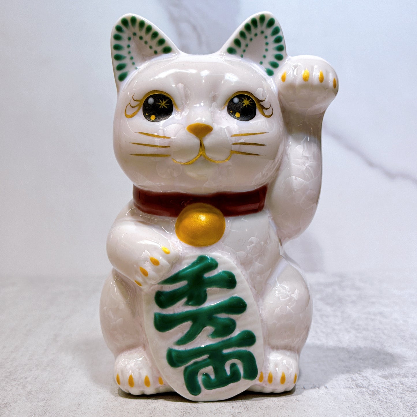 日本清水燒招財貓 花結晶 桃 千万両 左