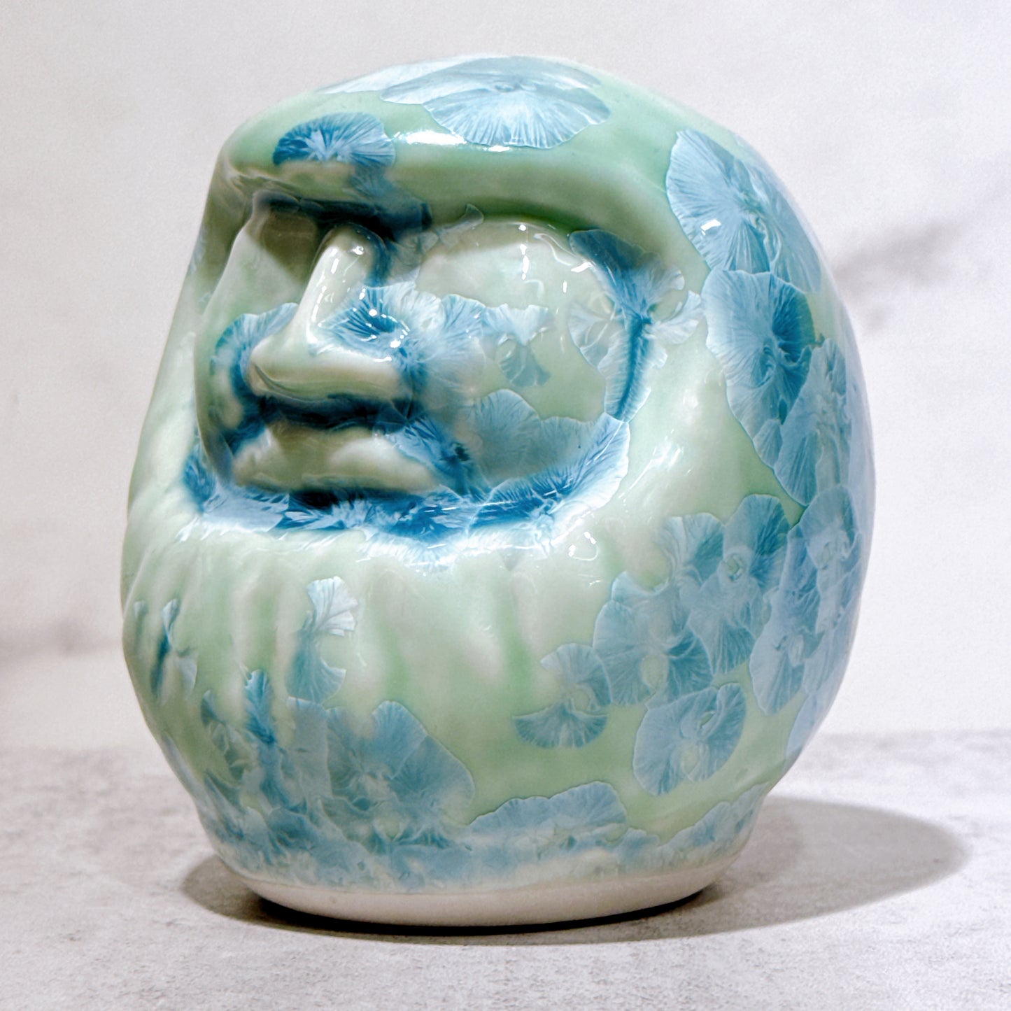日本清水燒達摩 花結晶 綠 無地 小號