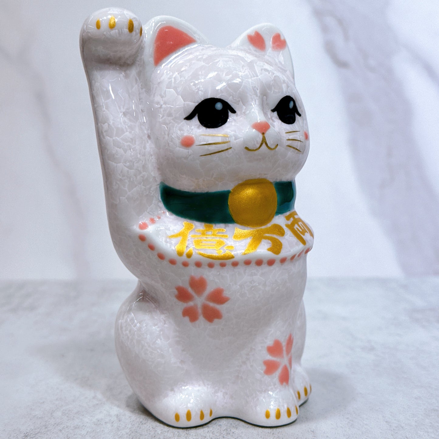 日本清水燒招財貓 花結晶 桃 億万両