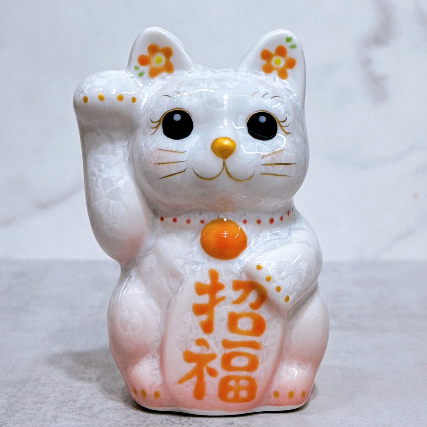 日本清水燒招財貓 花結晶 藤 右 特小