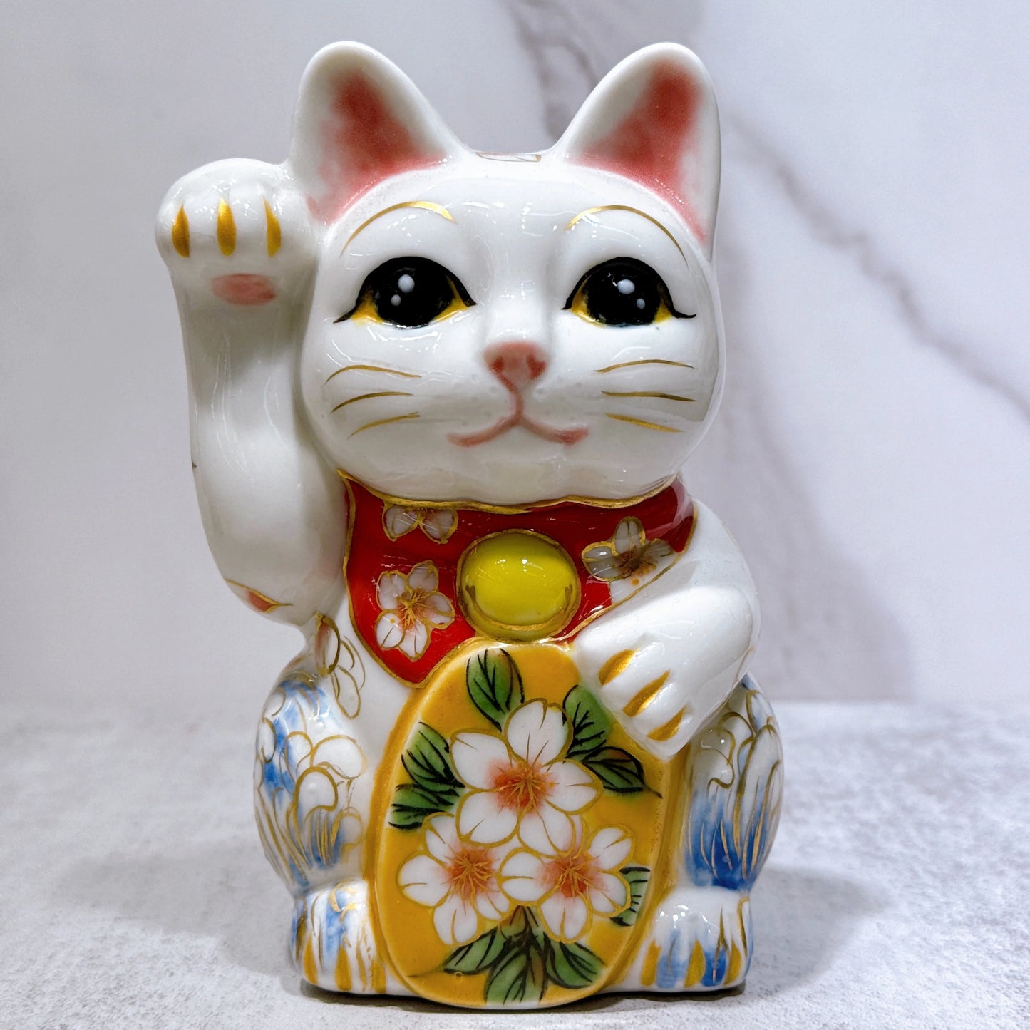 日本清水燒招財貓 色繪 櫻鯉