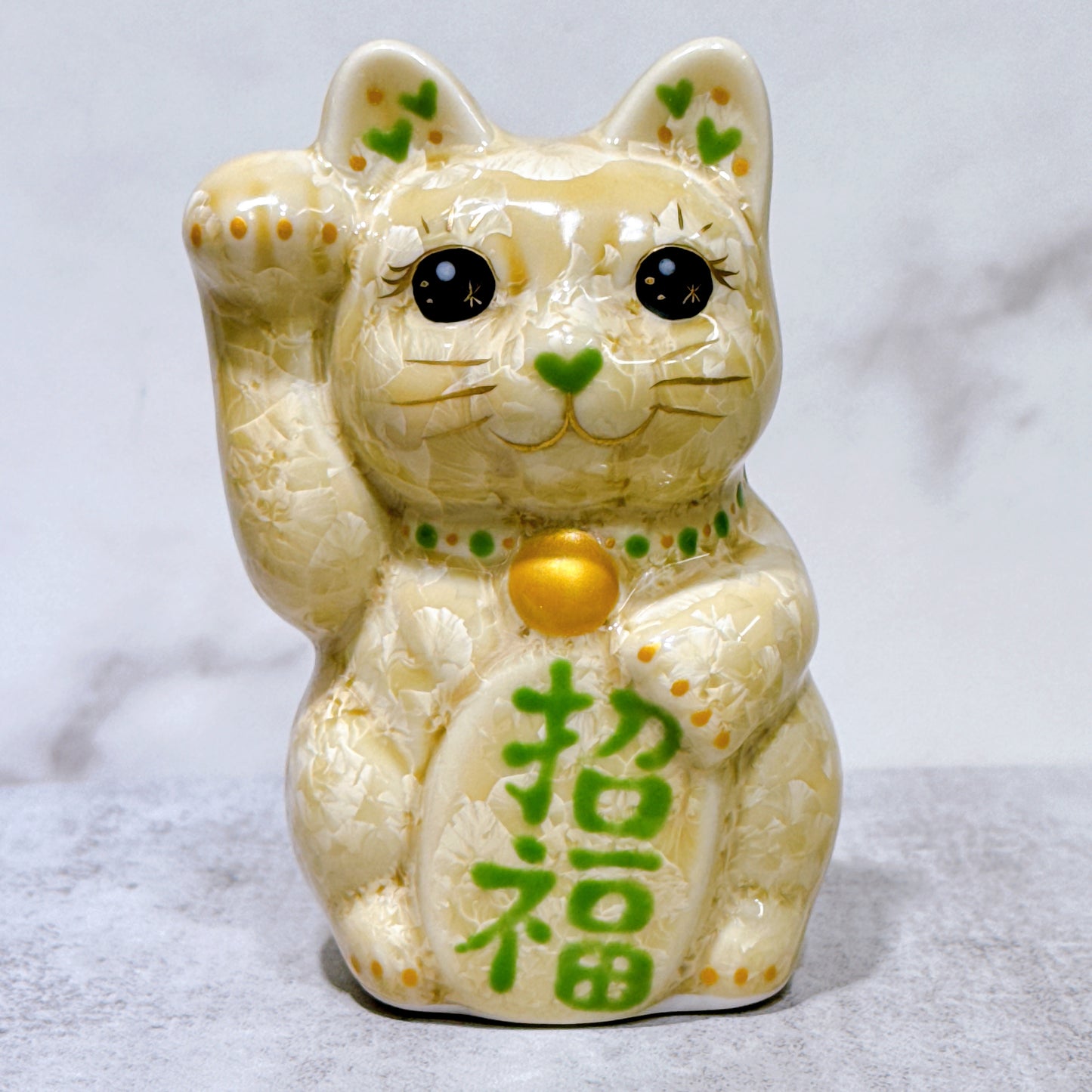 日本清水燒招財貓 花結晶 金花 右 特小