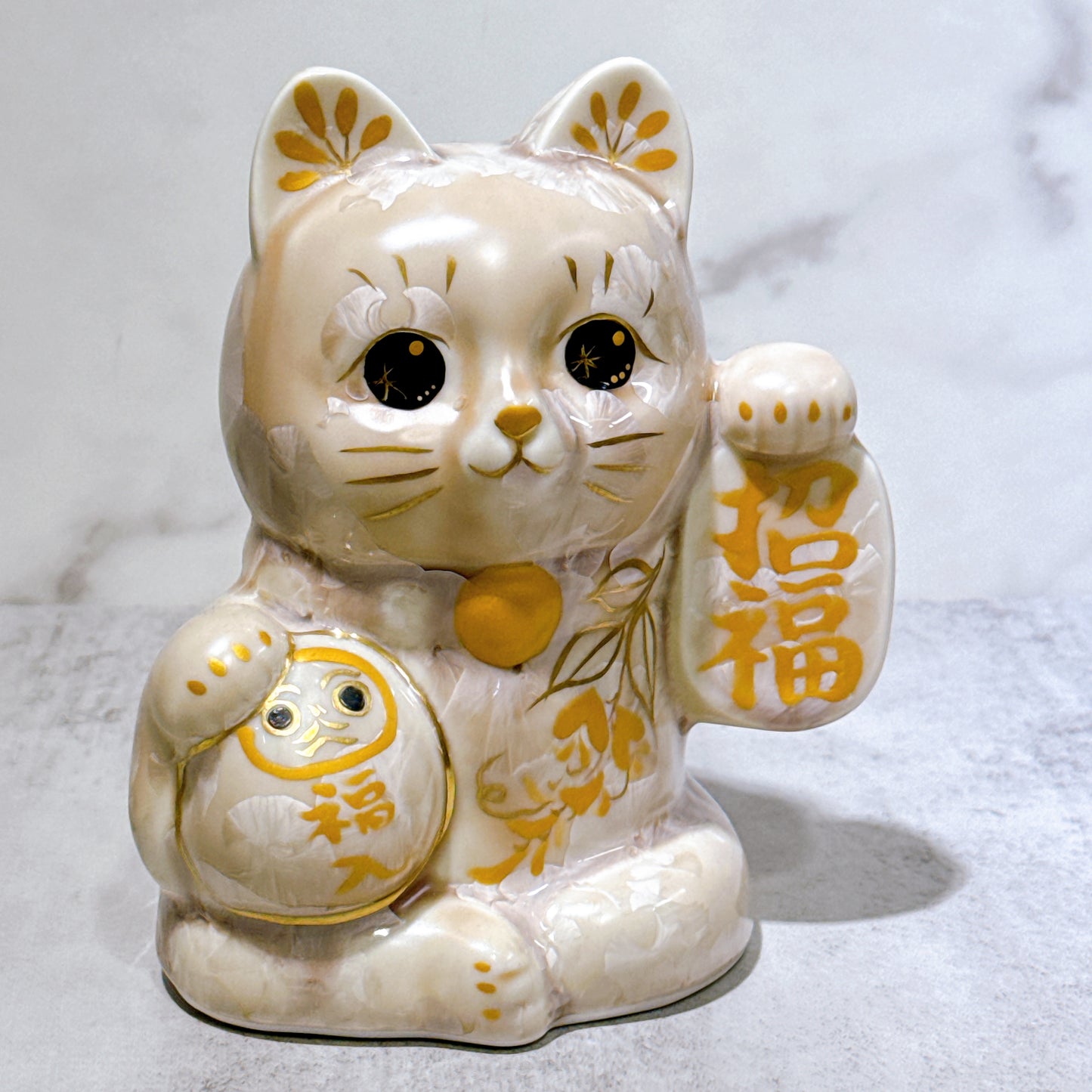 日本清水燒招財貓 達摩 花結晶 杏 招福