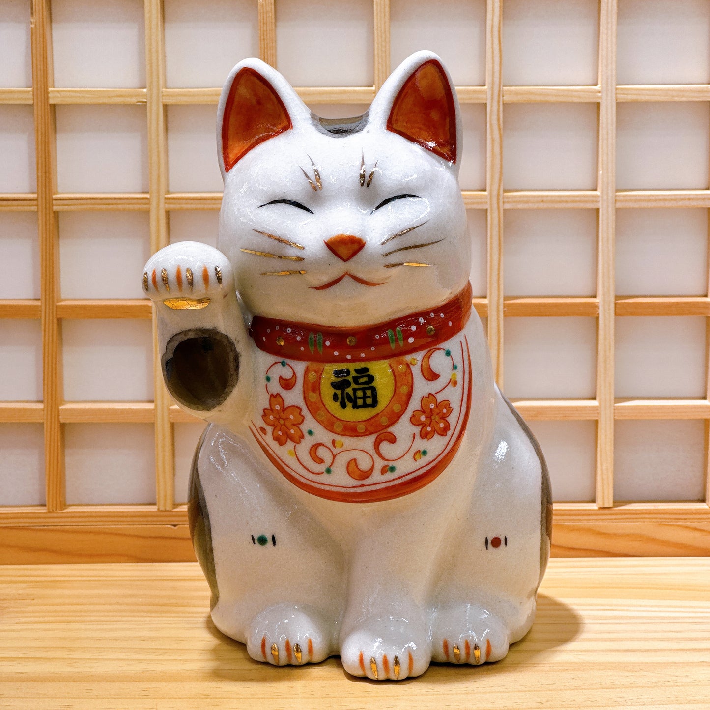 日本陶彩万福唐草招財貓 大號