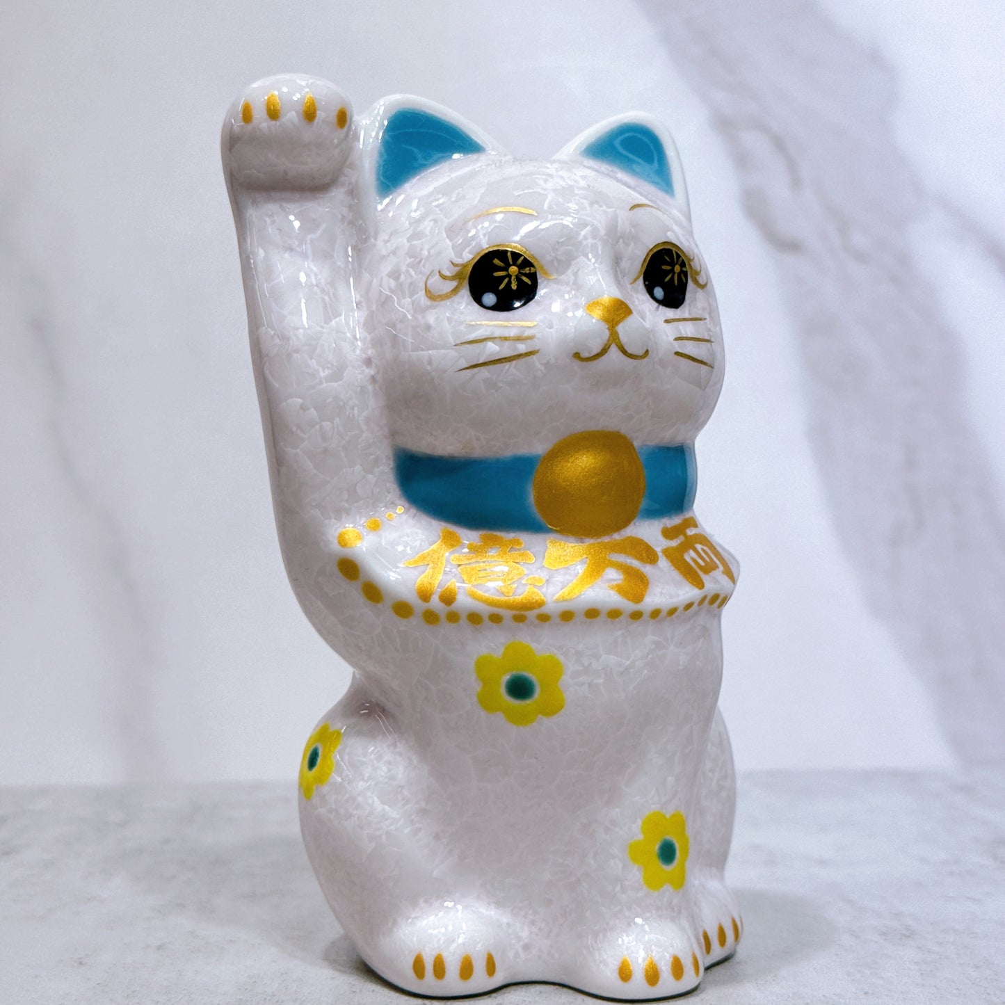 日本清水燒招財貓 花結晶 桃 億万両