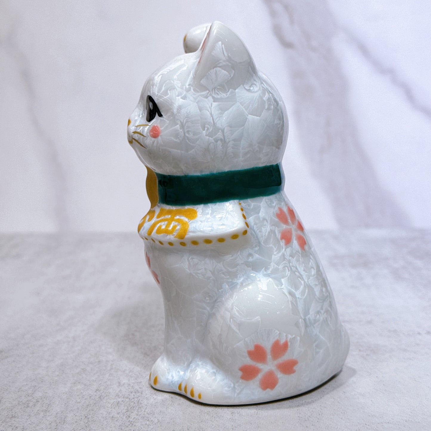 日本清水燒招財貓 花結晶 白 千万両
