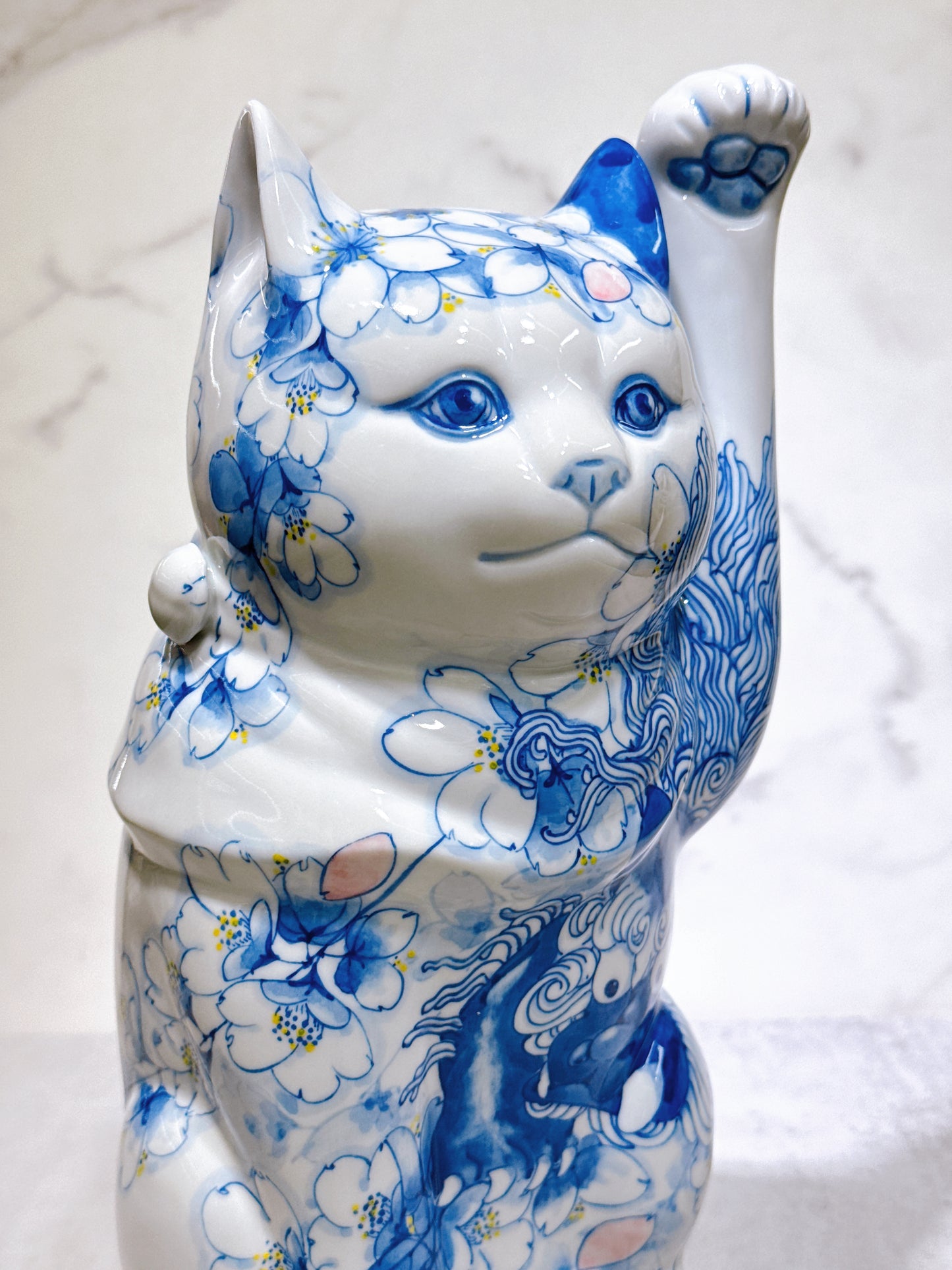 日本九谷燒招財貓 染付櫻獅子 8號