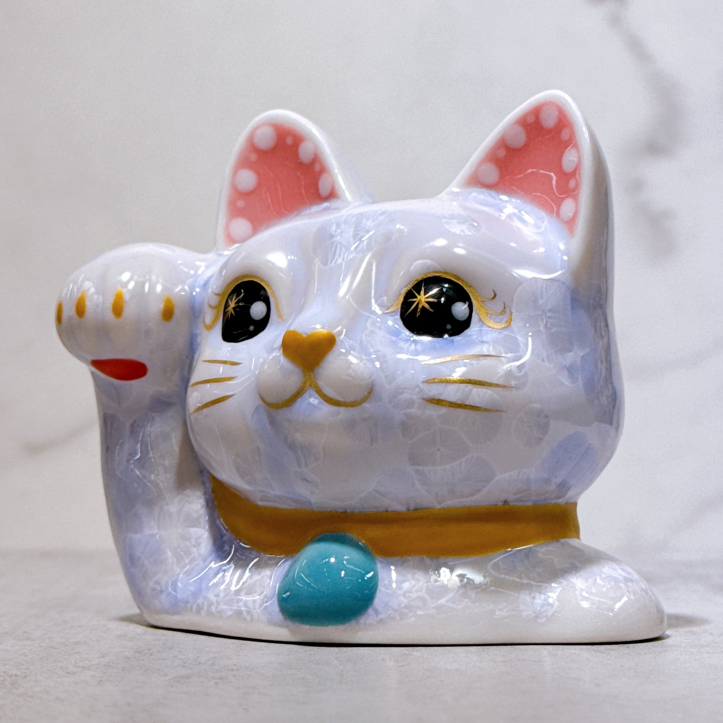 日本清水燒招財貓 貓半身 花結晶 藤