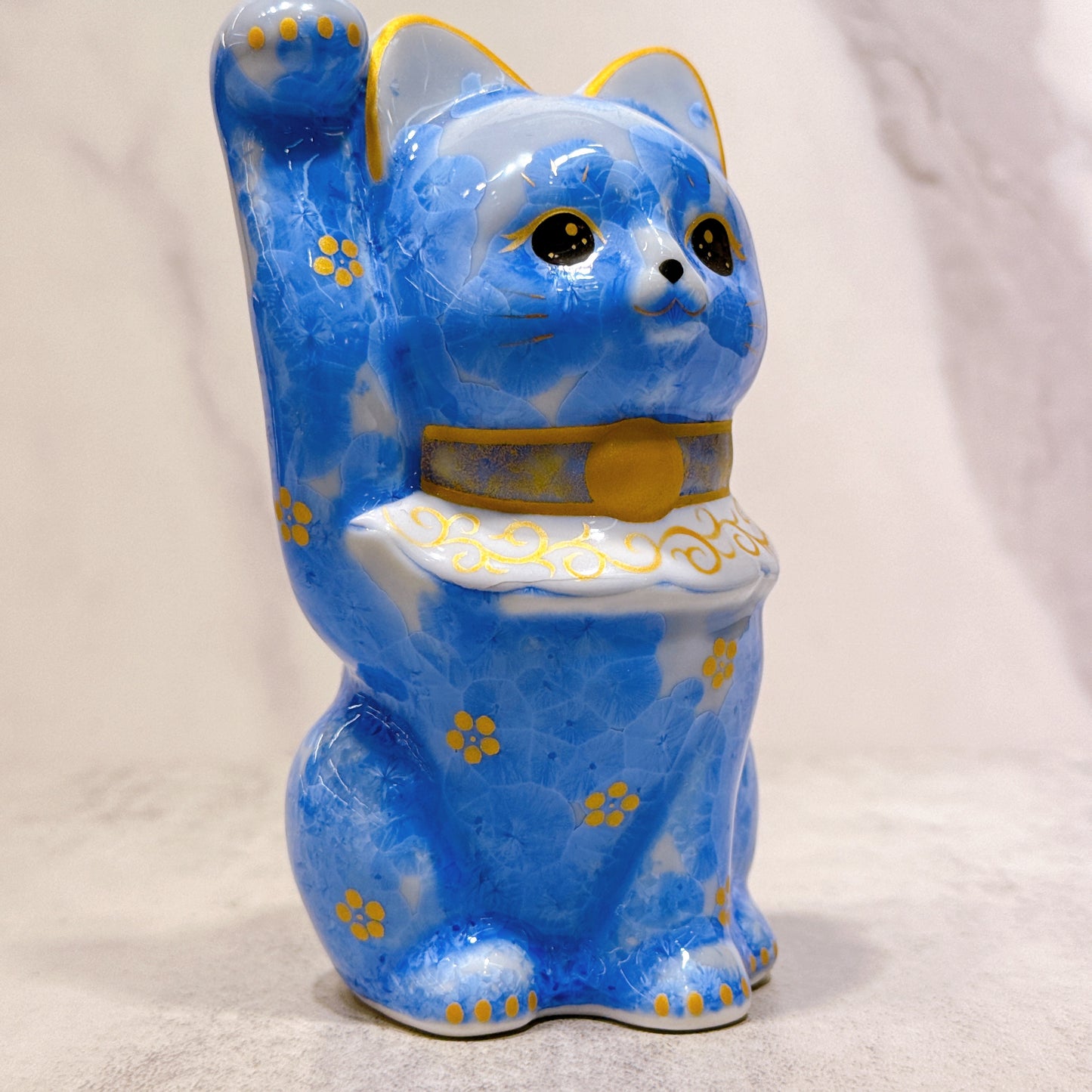 日本清水燒招財貓 青体花 億万両