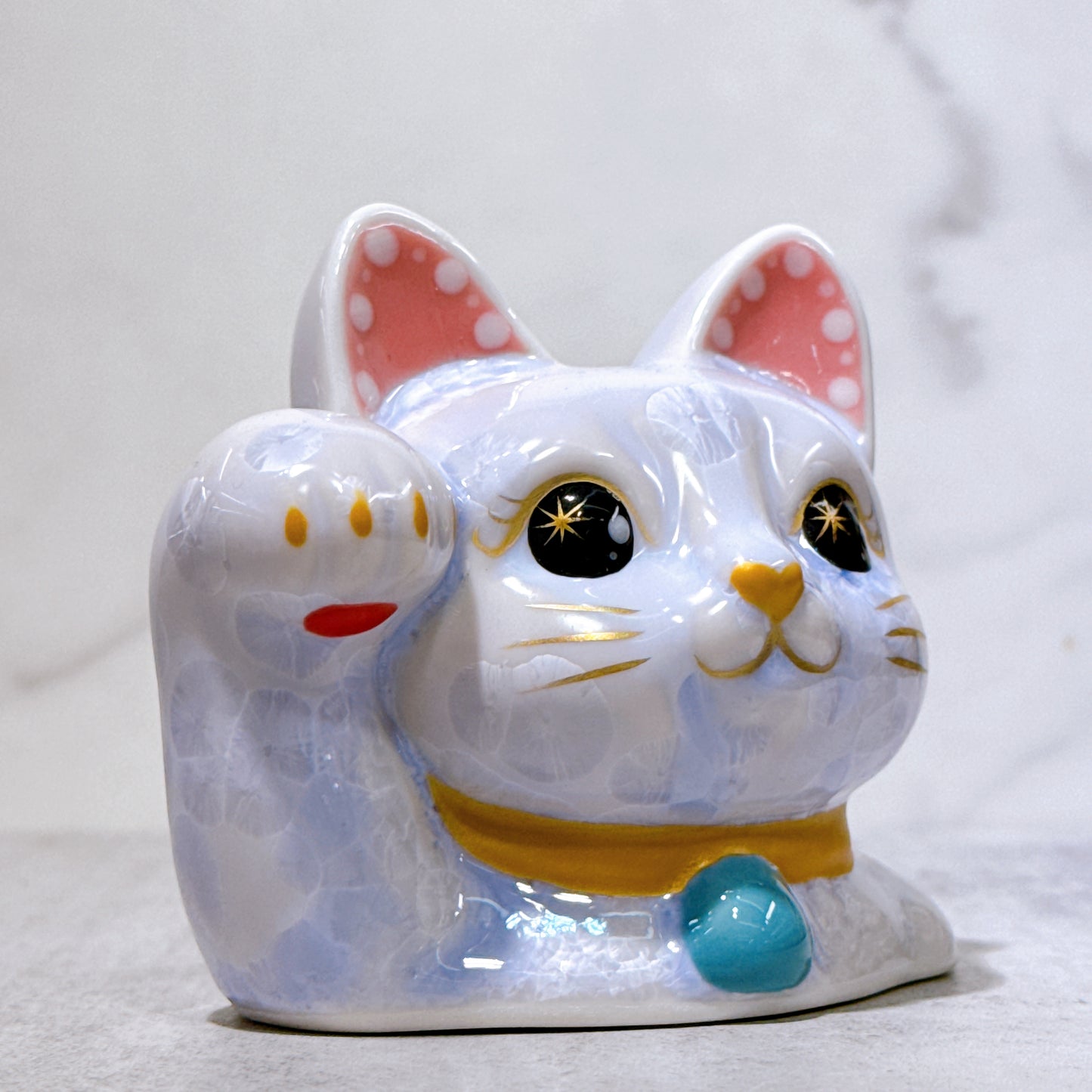 日本清水燒招財貓 貓半身 花結晶 藤