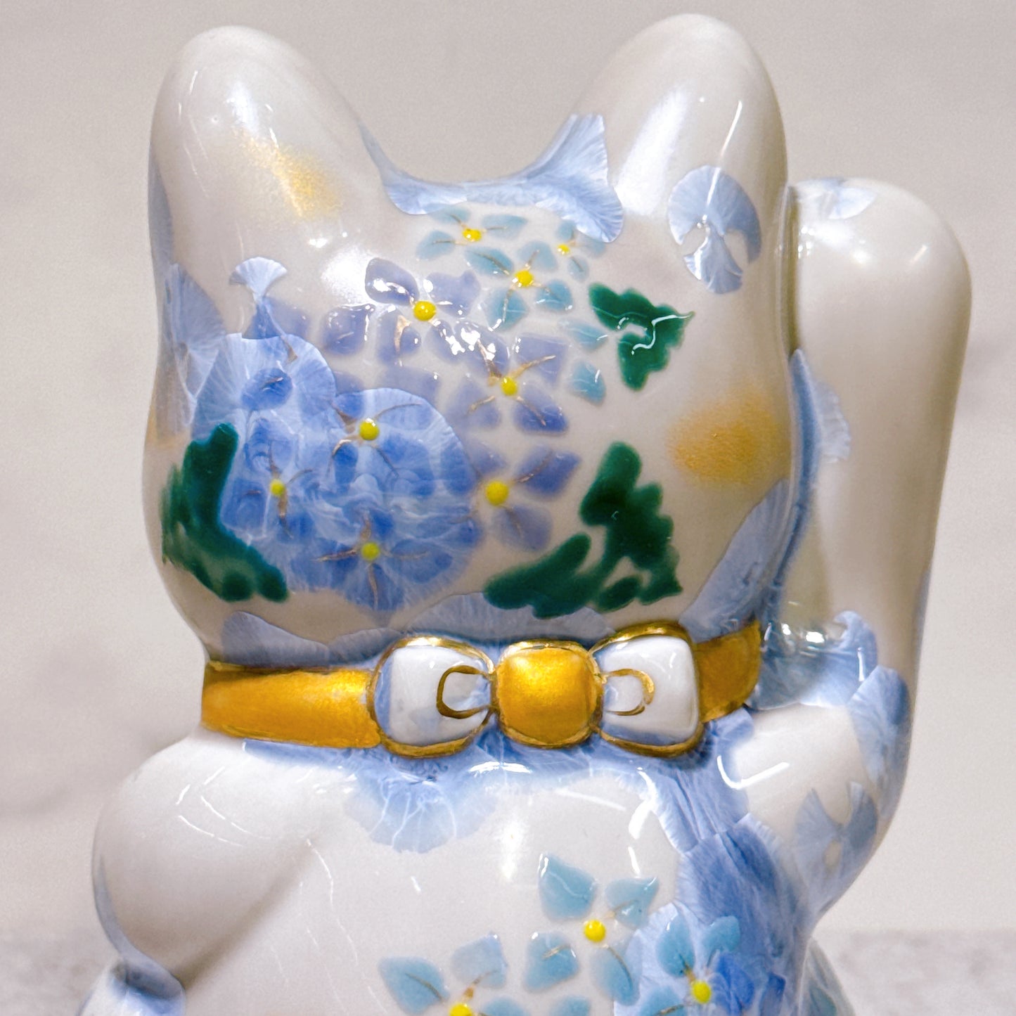 日本清水燒招財貓 花結晶 銀藤 体花 招福 右