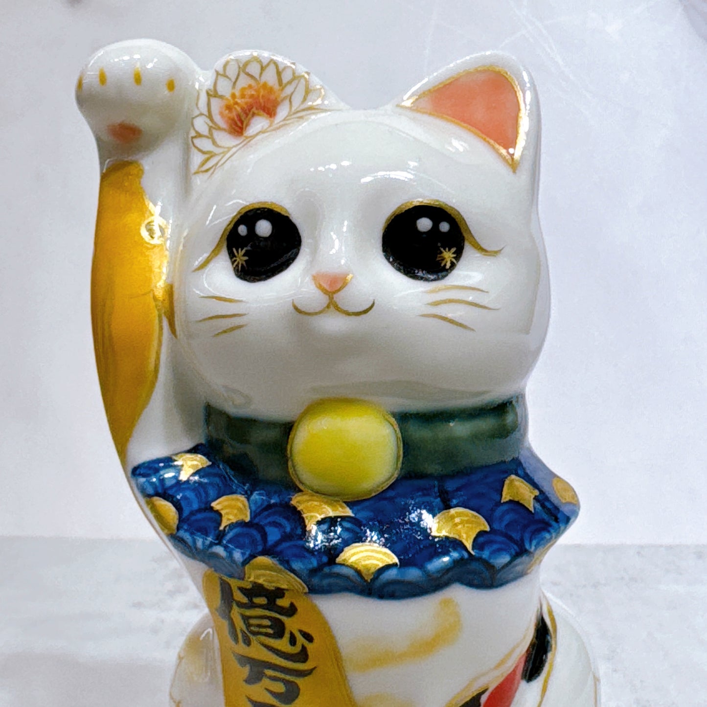 日本清水燒招財貓 色繪 鯉