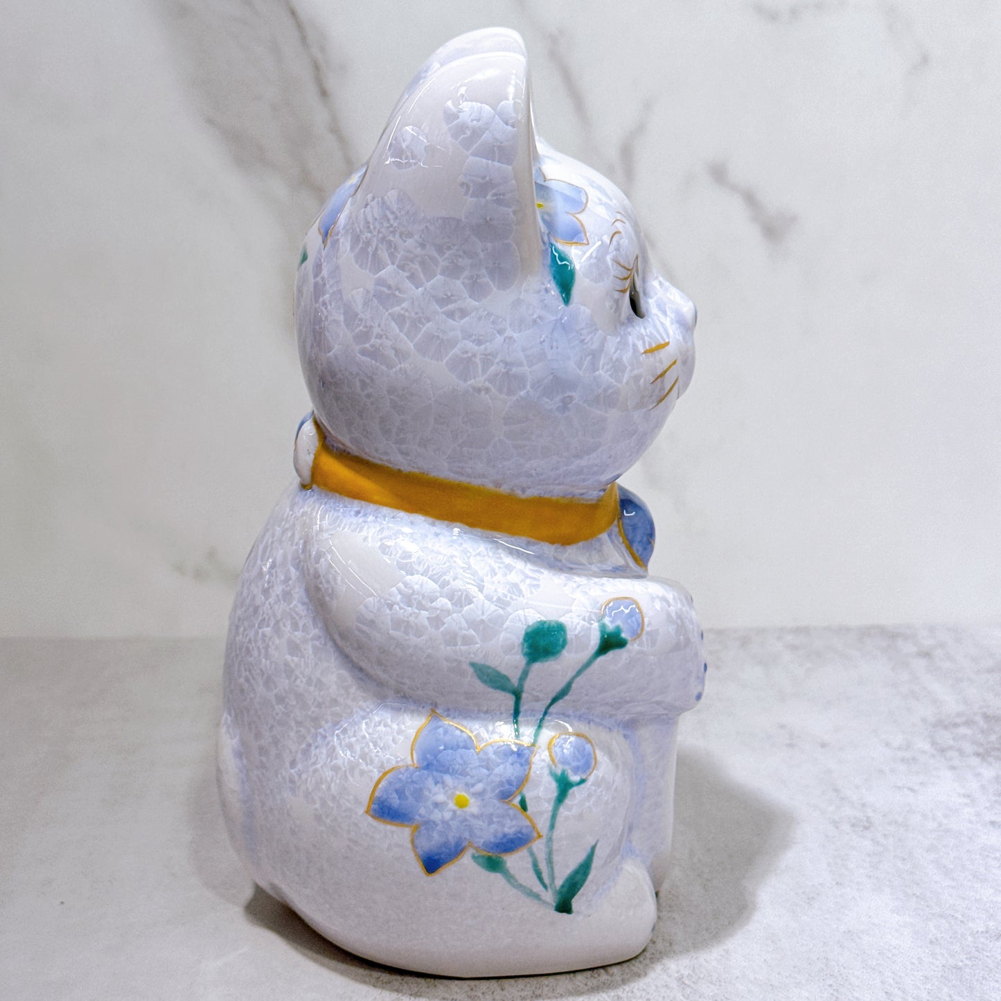日本清水燒招財貓 花結晶 藤 億万両 体花 特大 左