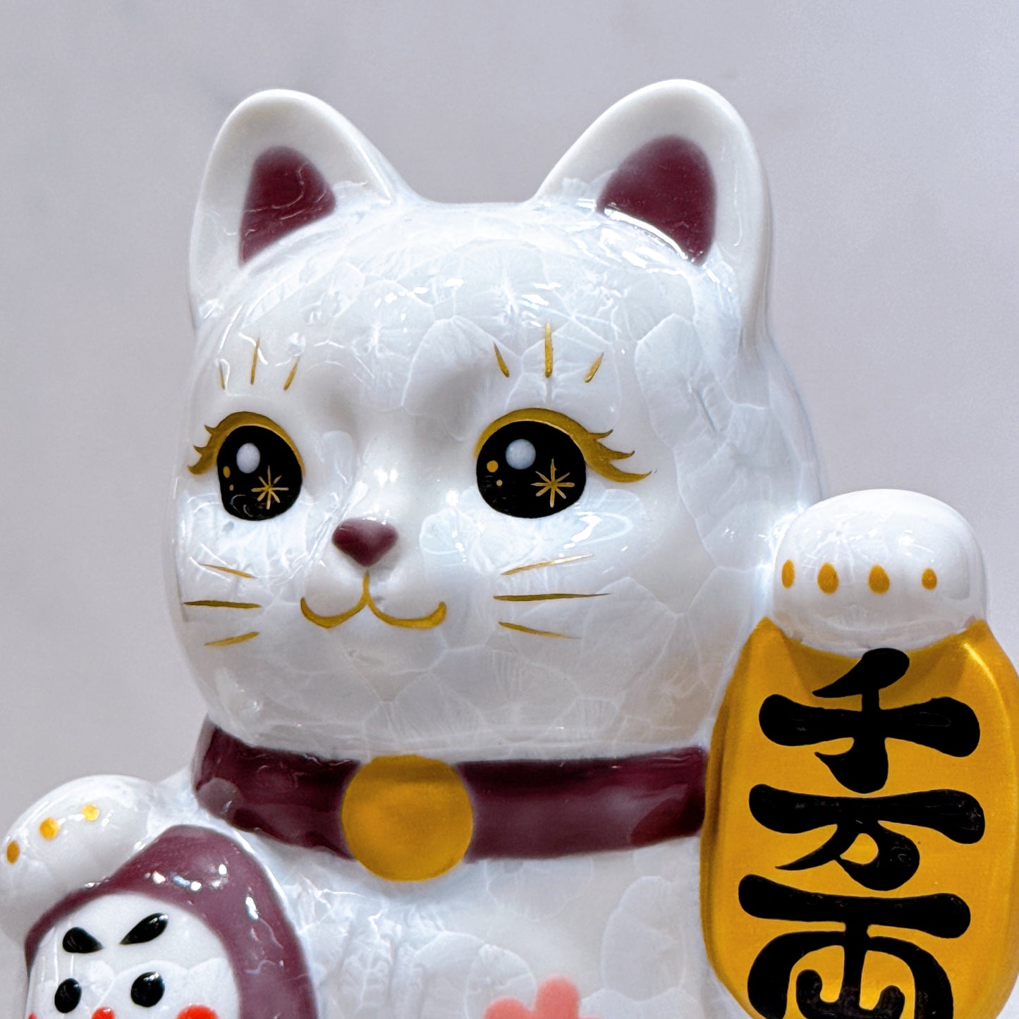日本清水燒招財貓 達摩 花結晶 白 千万両
