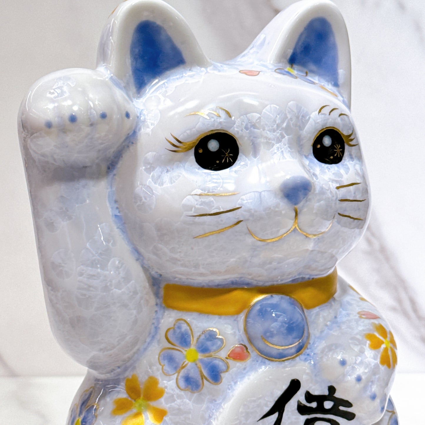 日本清水燒招財貓 花結晶 藤 億万両 体花 特大 右