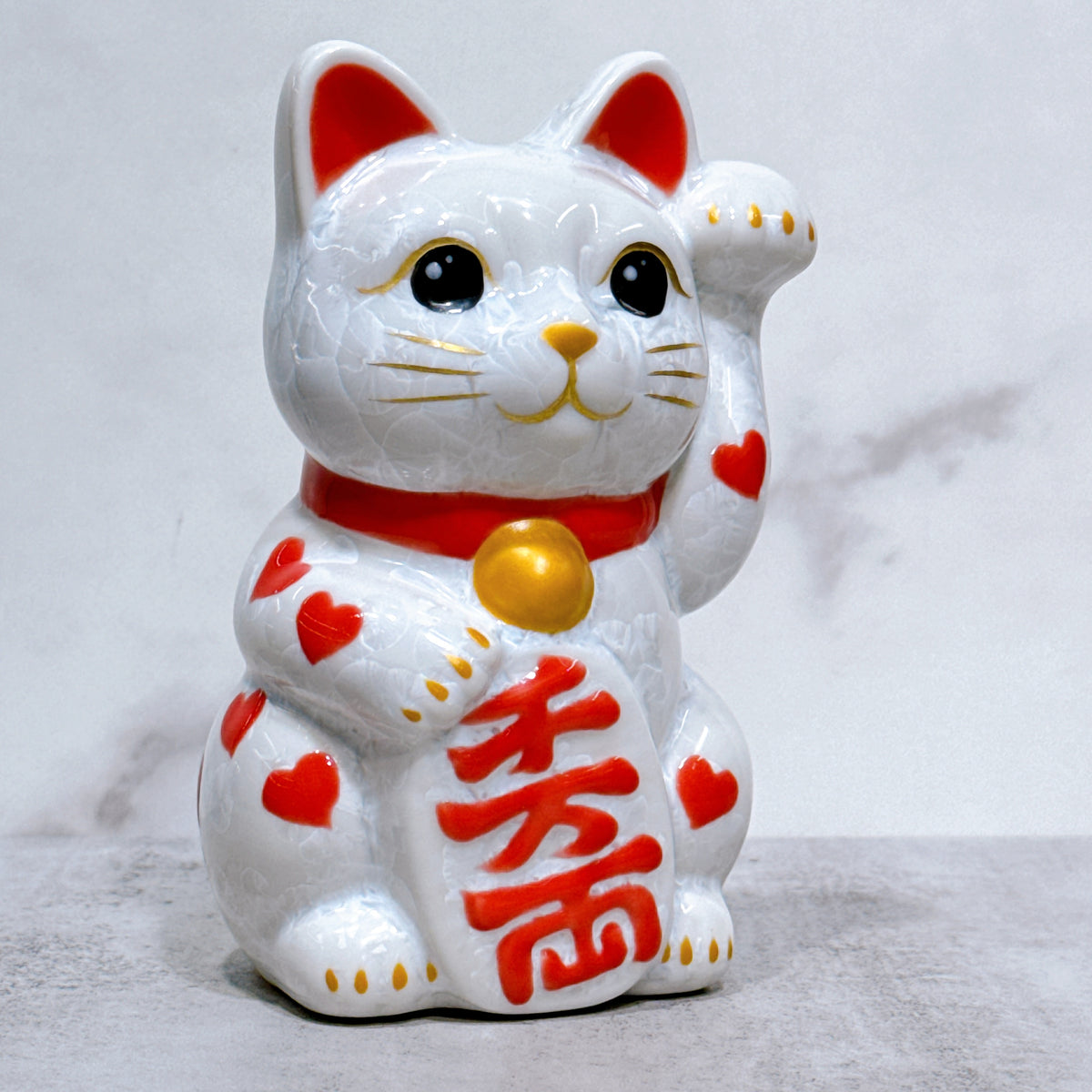 日本清水燒招財貓 花結晶 白 体花 左