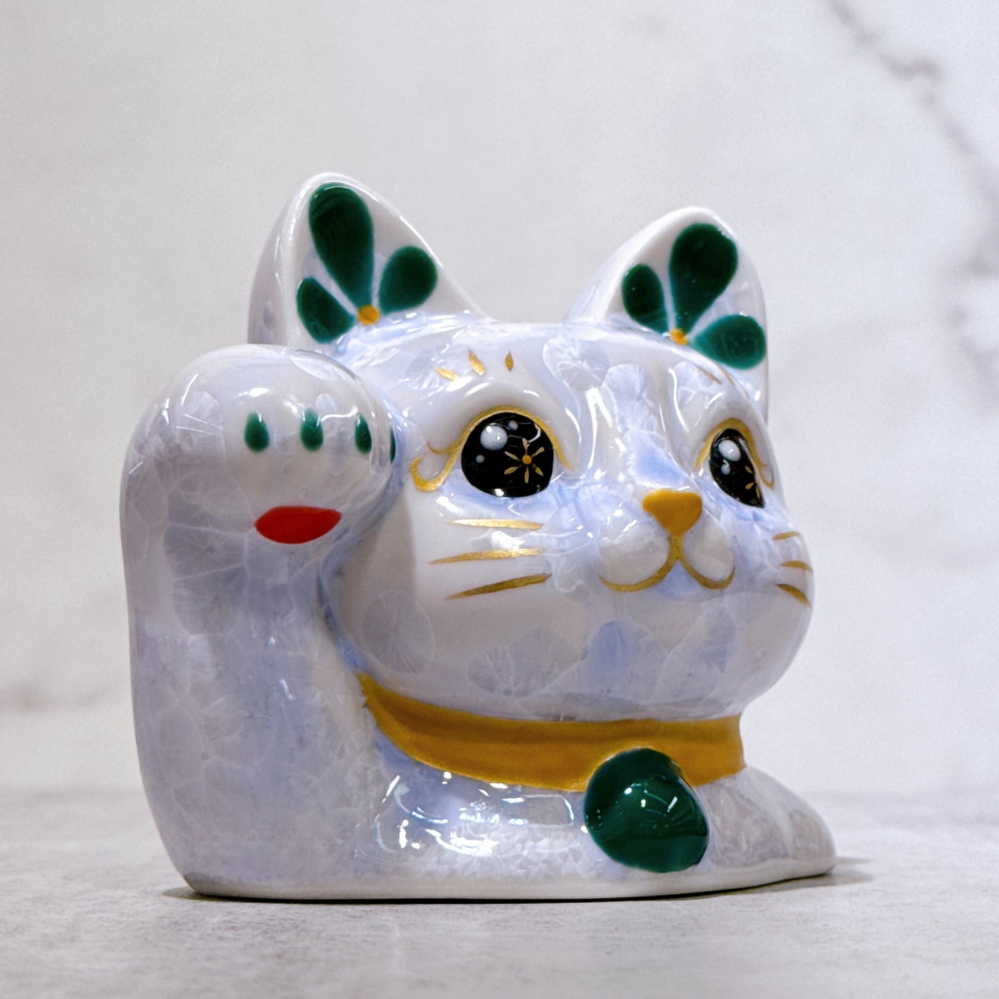 日本清水燒招財貓 貓半身 花結晶 藤 健康