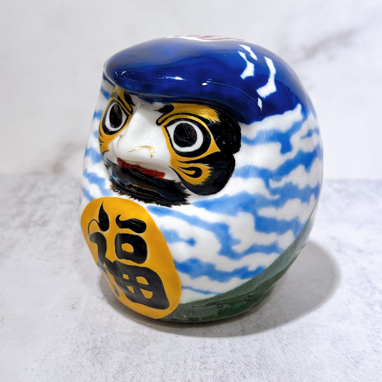 日本清水燒達摩 色繪 赤富士 小號