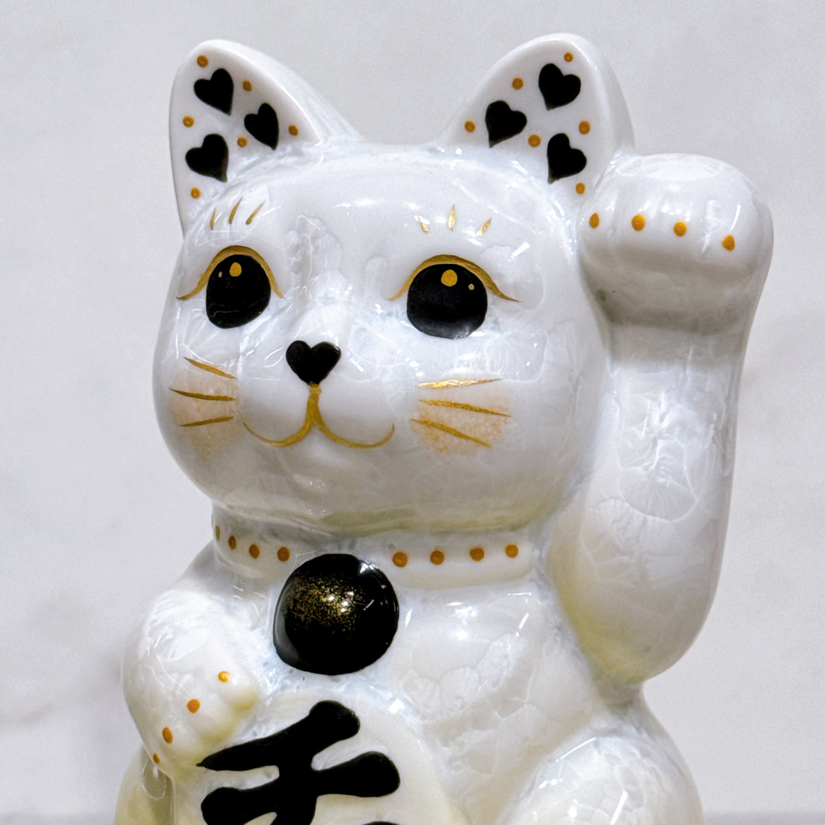 日本清水燒招財貓 花結晶 黃白 左