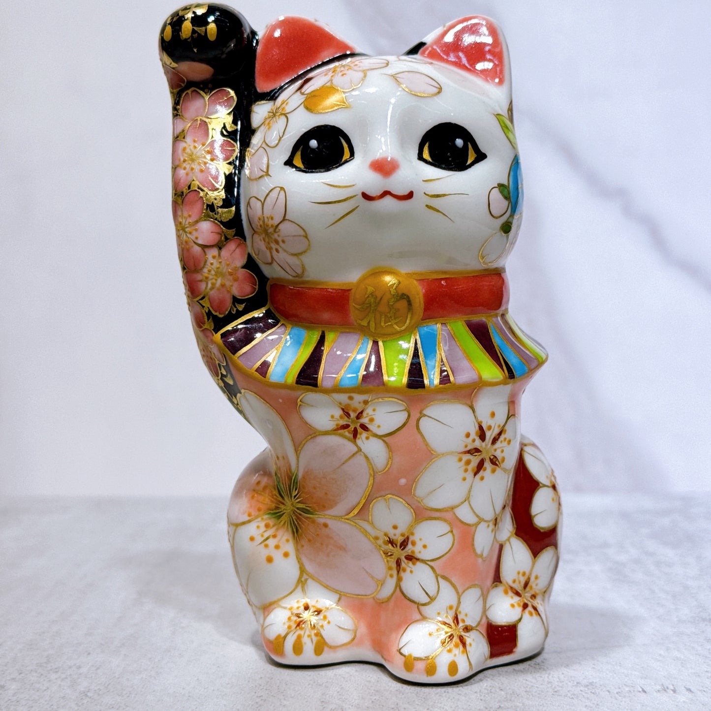 日本清水燒招財貓 色繪 金彩櫻