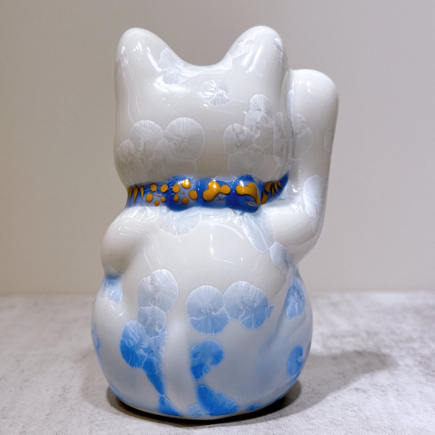 日本清水燒招財貓 花結晶 青白 健康 右 特小