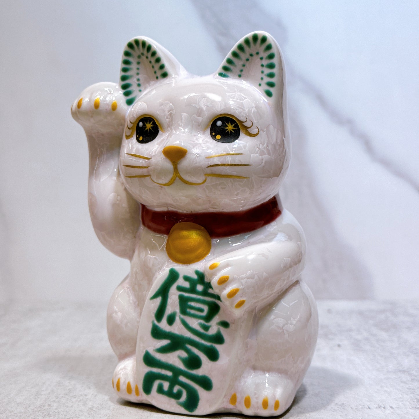日本清水燒招財貓 花結晶 桃 億万両 右