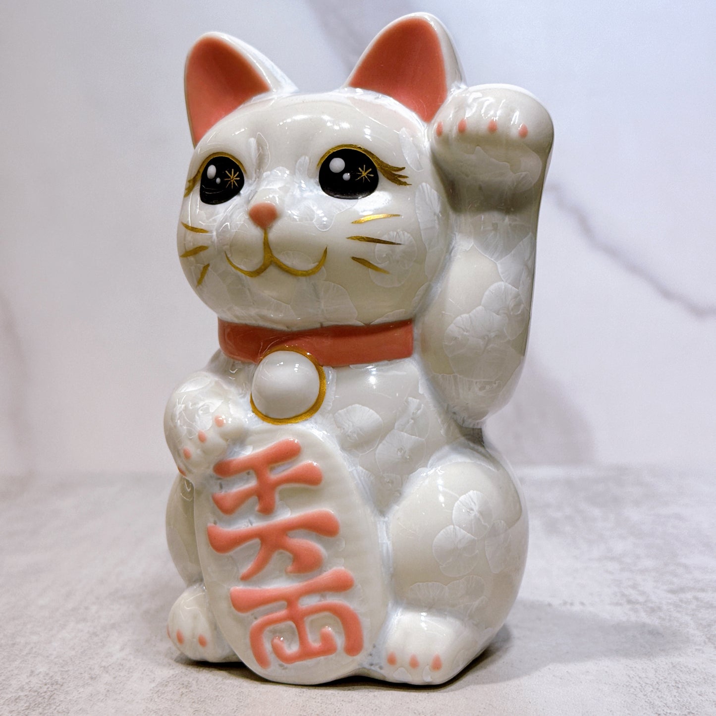 日本清水烧招财猫 花结晶 白 千万两 右