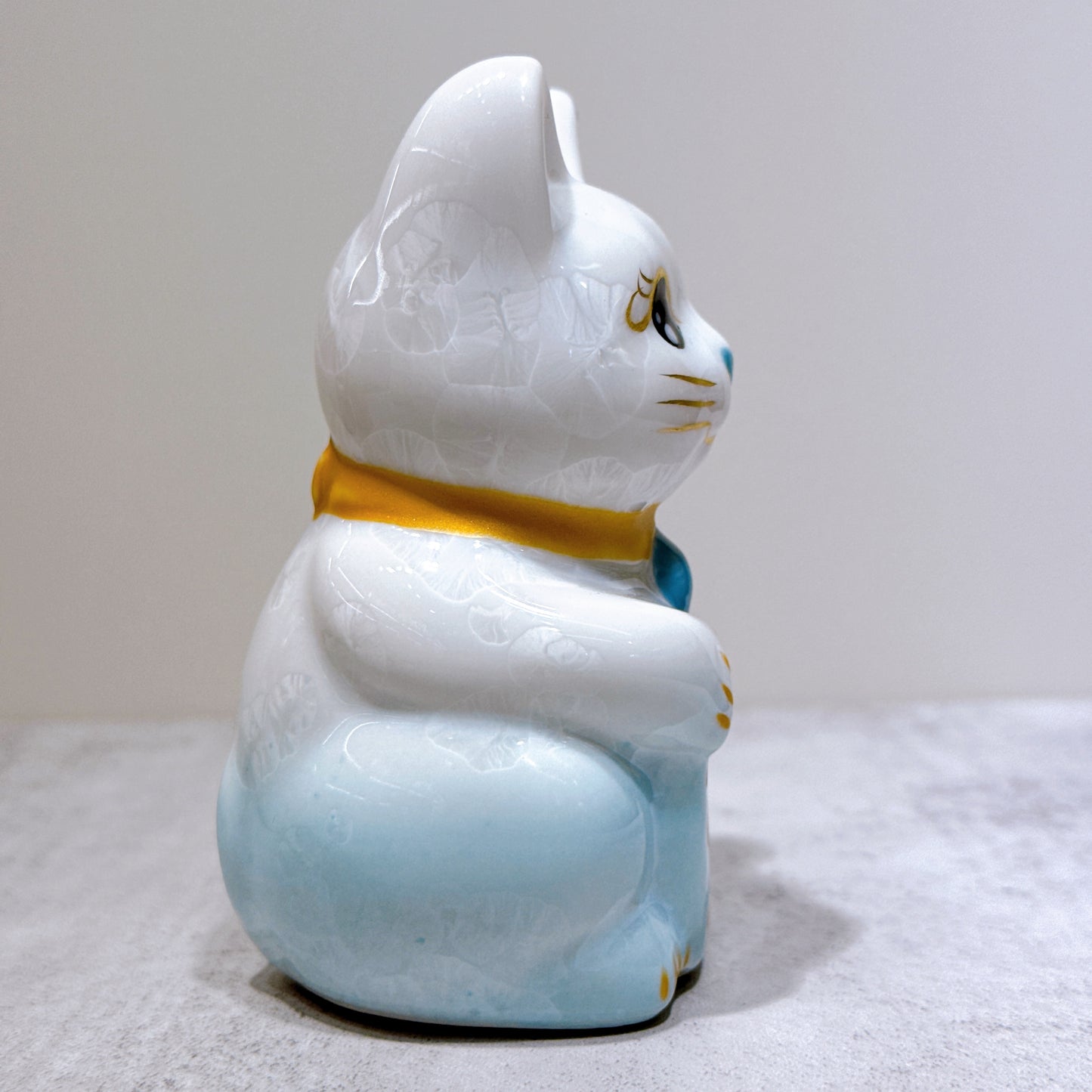 日本清水燒招財貓 花結晶 水白 千万両 左 特小