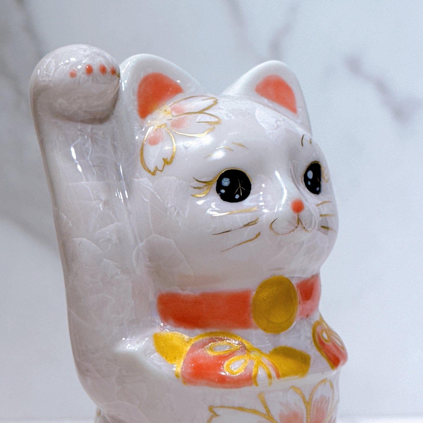 日本清水燒招財貓 花結晶 桃 体花