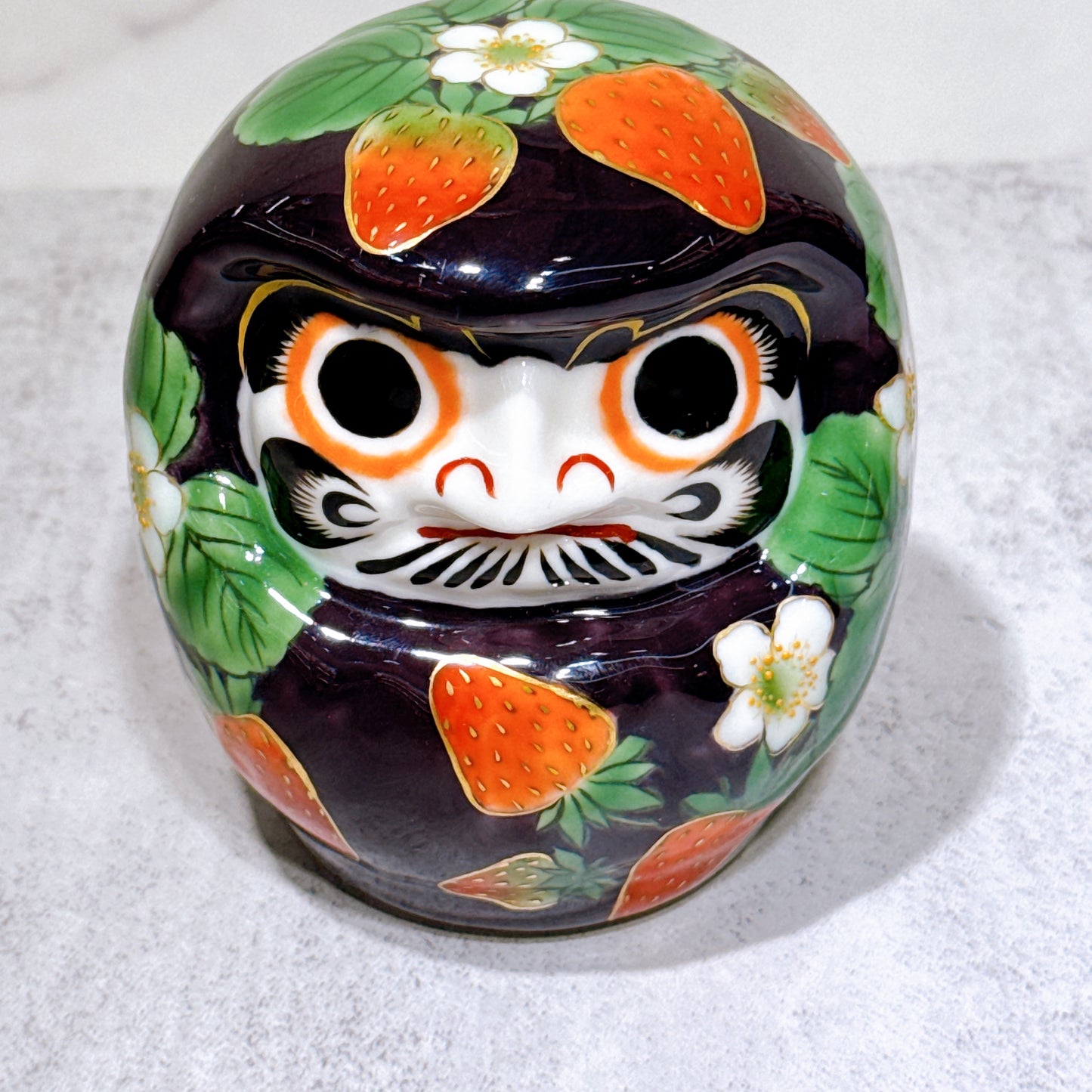 日本清水燒達摩 色繪 紫地草莓 小號