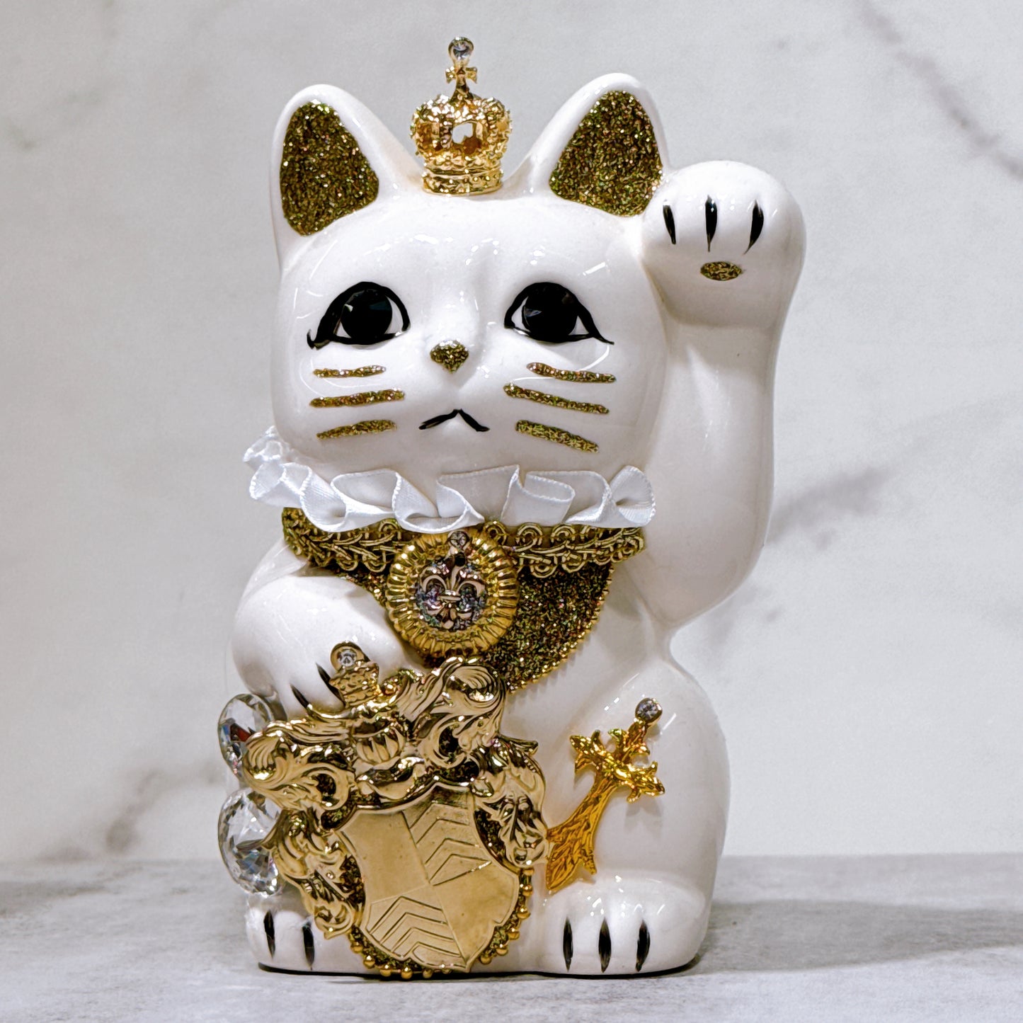 日本花見招財貓 金冠皇爵 5號 白
