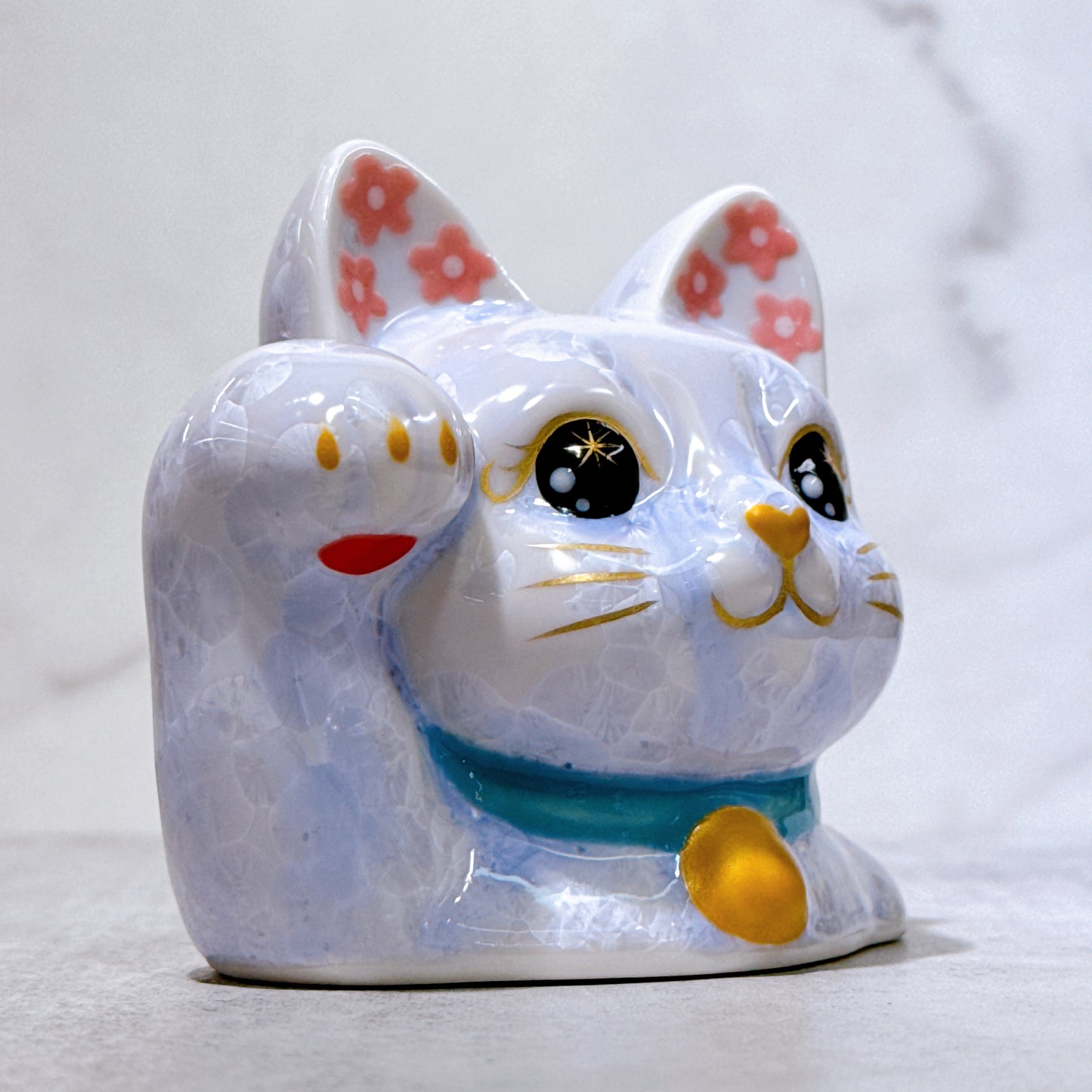 日本清水燒招財貓 貓半身 花結晶 藤
