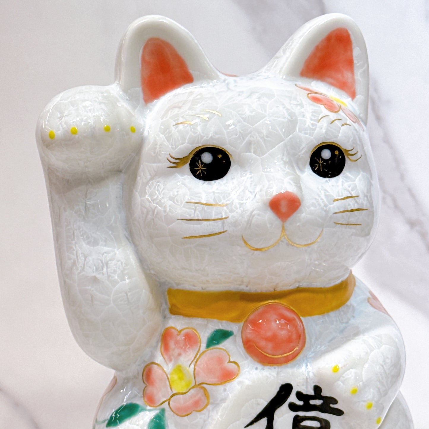 Japanese Kiyomizu-yaki lucky cat flower crystallization, millions of taels of flower, extra large right
