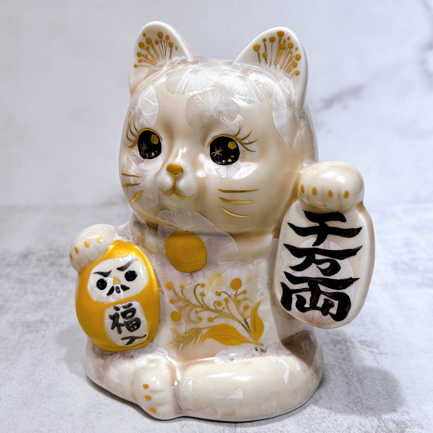 日本清水燒招財貓 達摩 花結晶 杏 体花