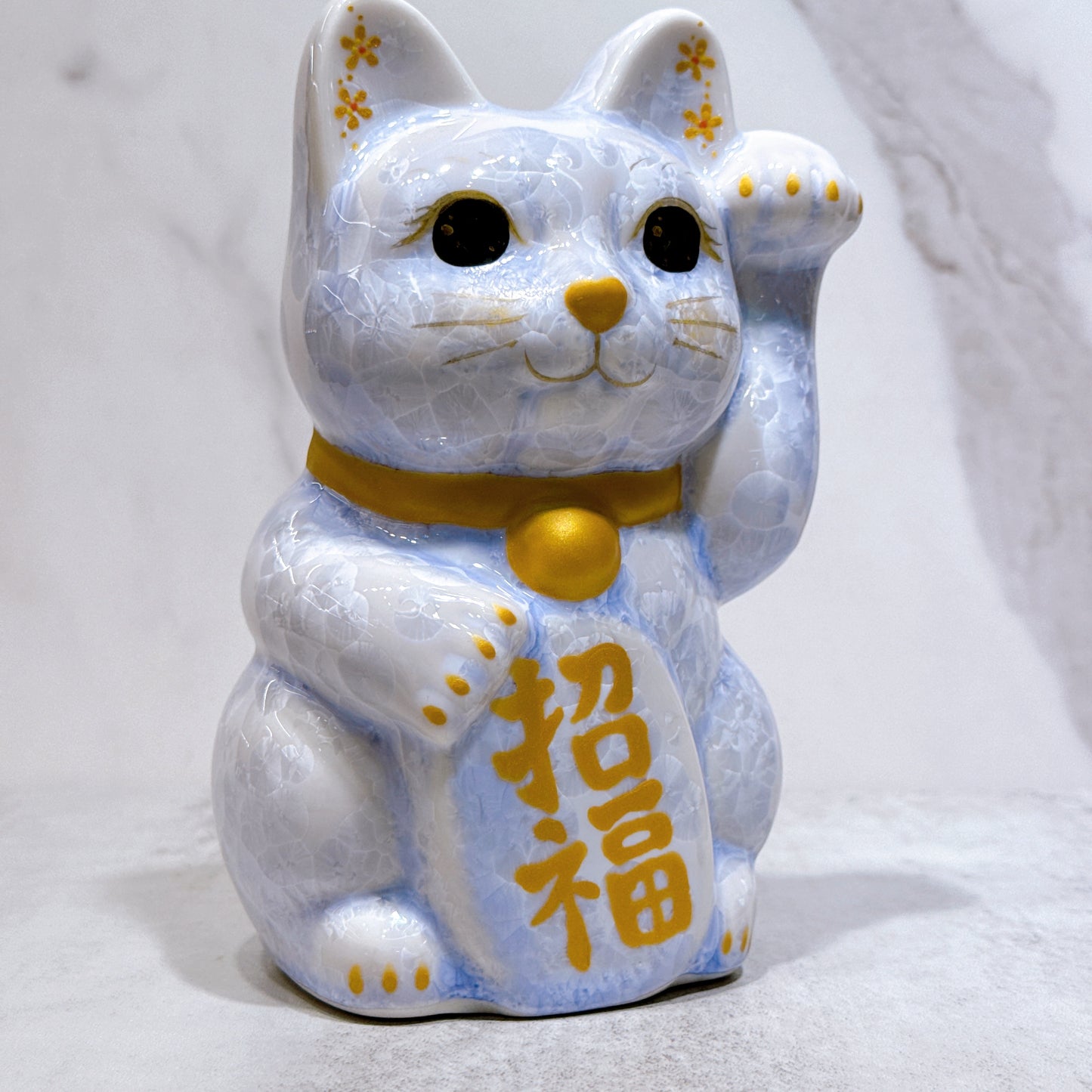 日本清水燒招財貓 花結晶 藤 招福 中號 左