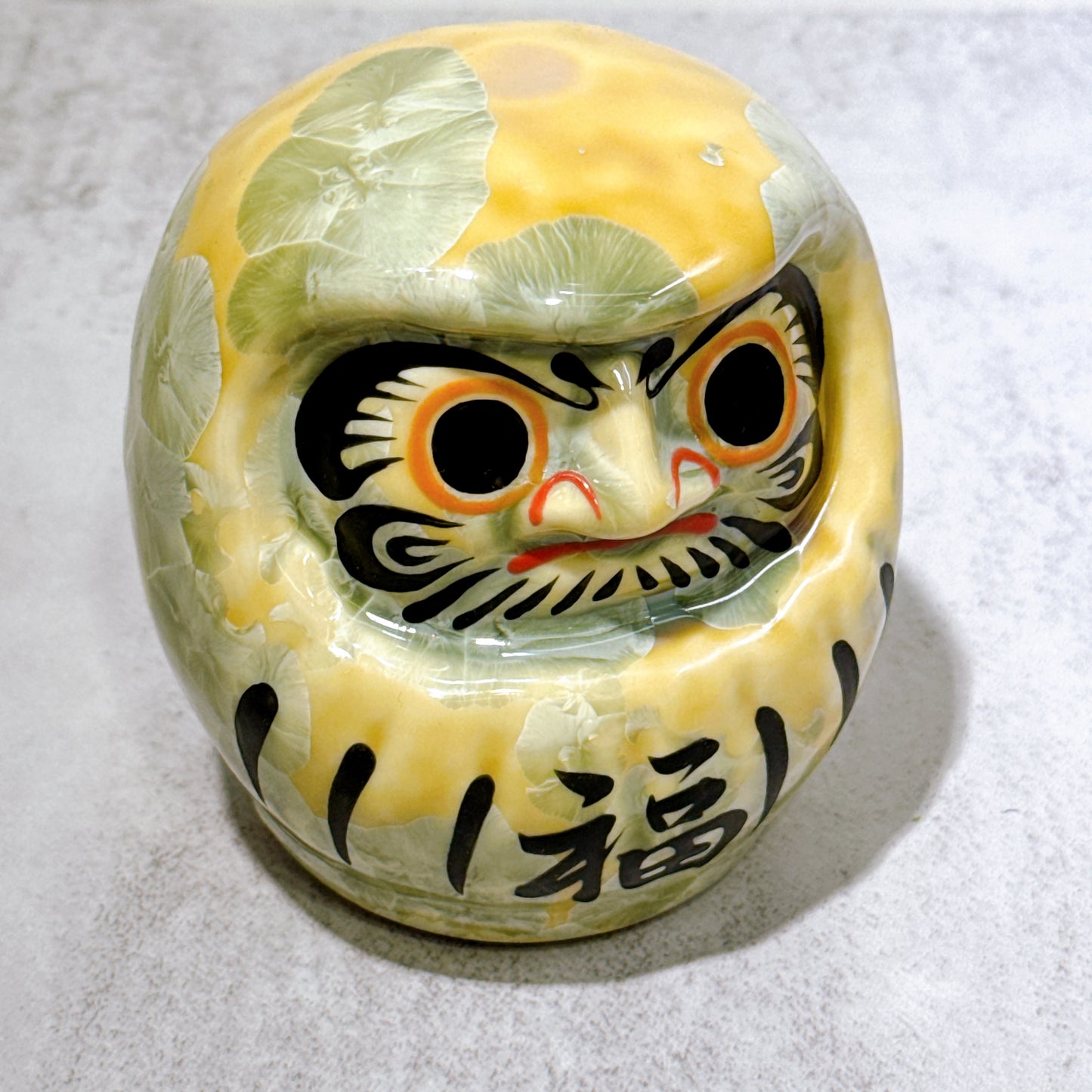 日本清水燒達摩 花結晶 黃綠 樣 小號