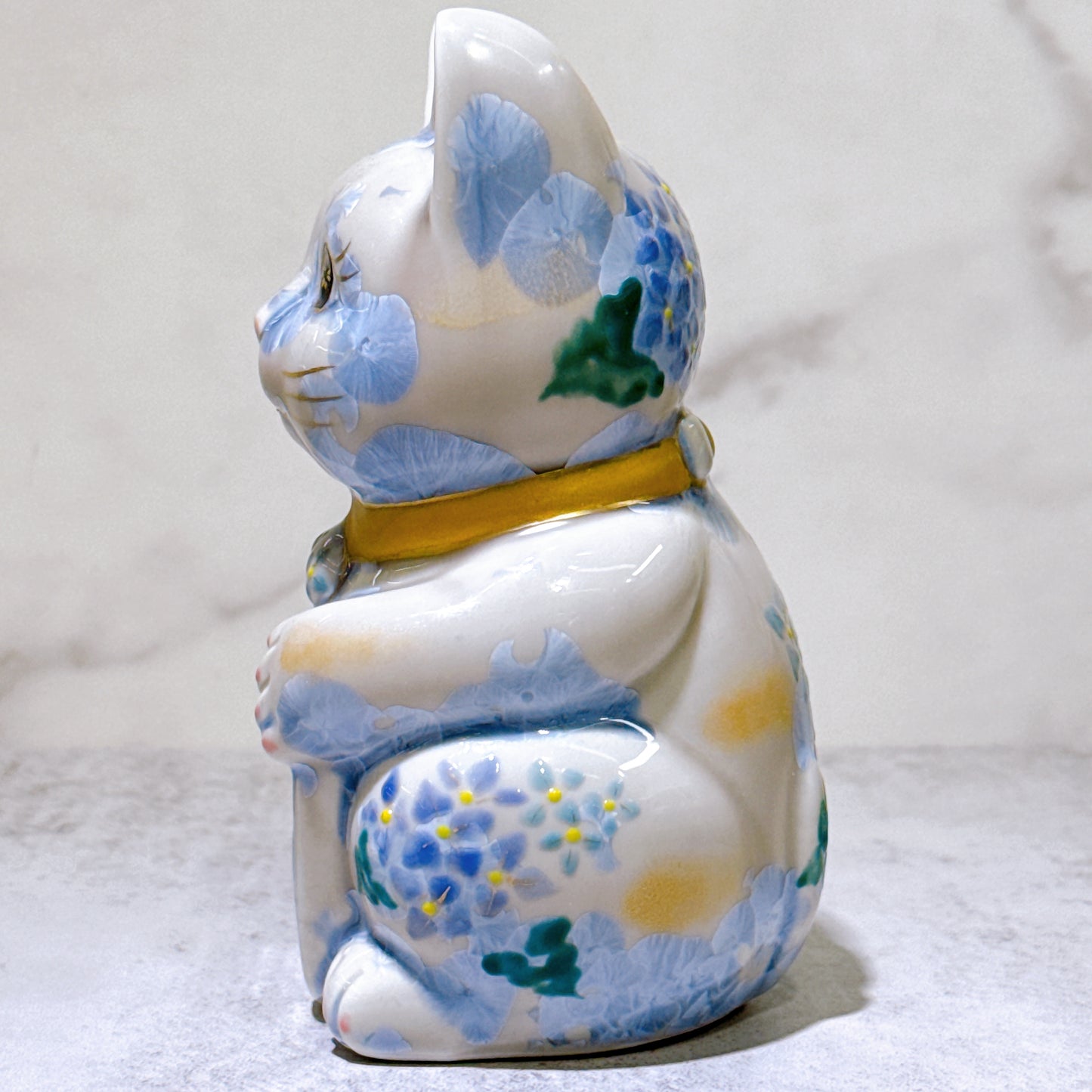 日本清水燒招財貓 花結晶 銀藤 体花 招福 右