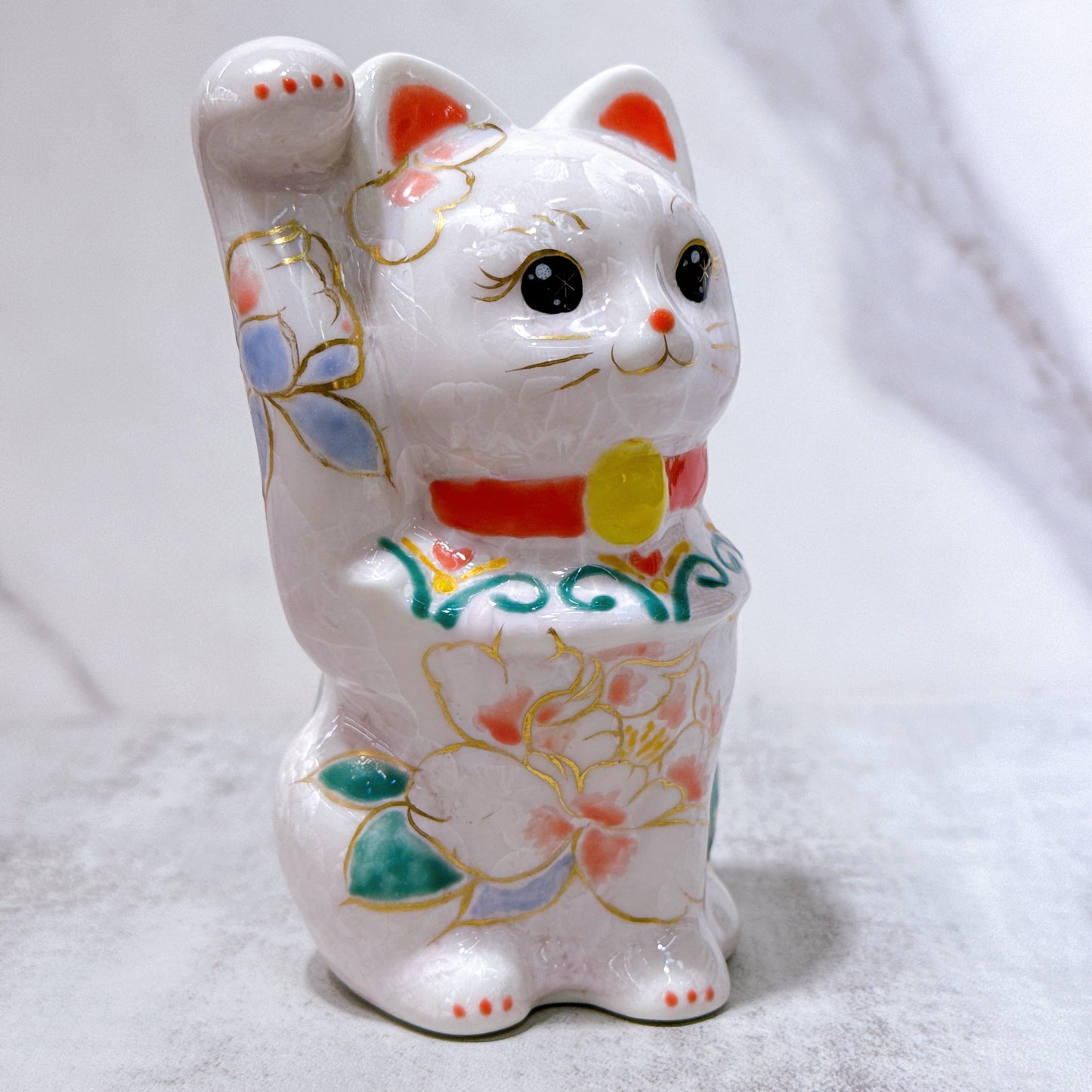 日本清水燒招財貓 花結晶 桃 体花
