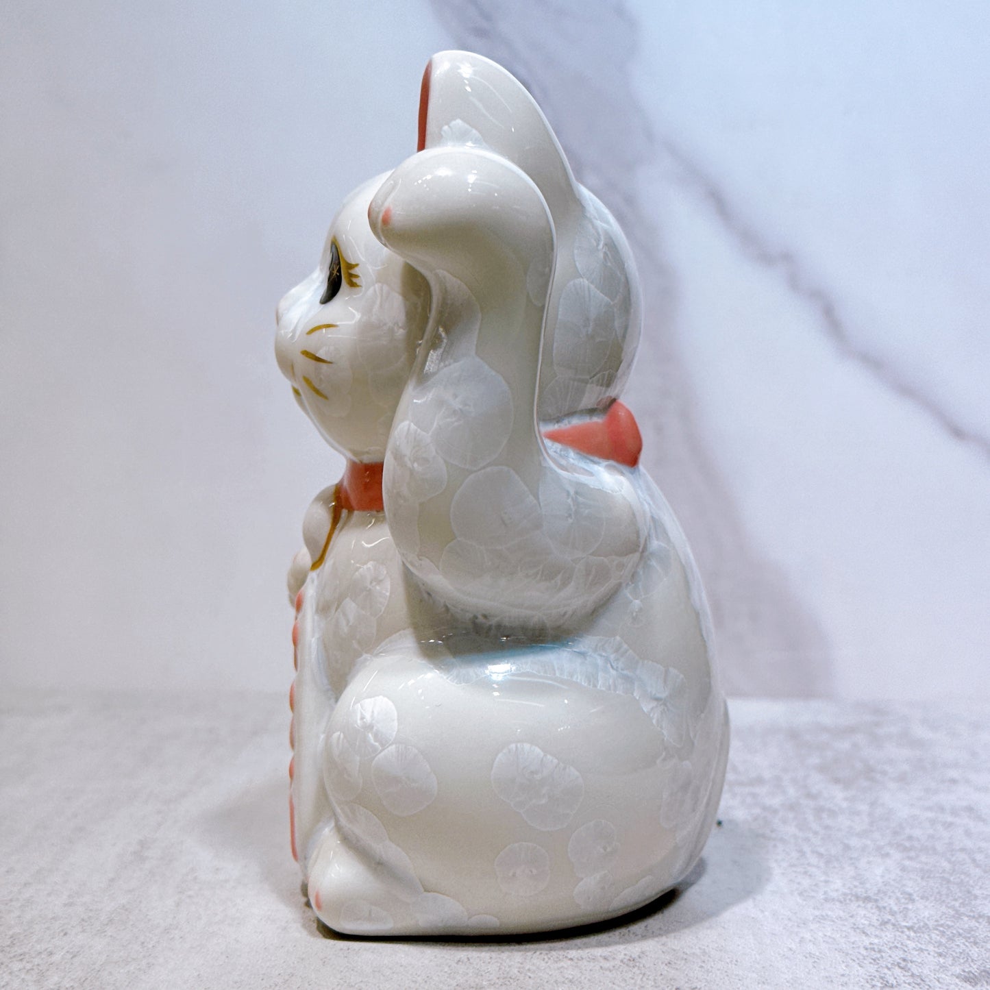 日本清水烧招财猫 花结晶 白 千万两 右