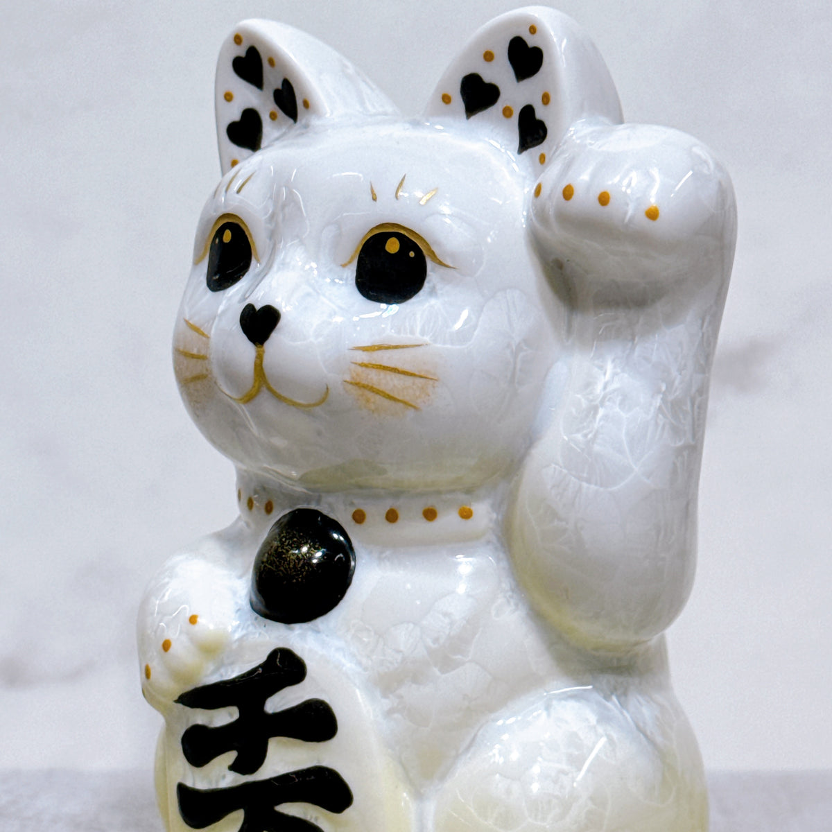 日本清水燒招財貓 花結晶 黃白 左