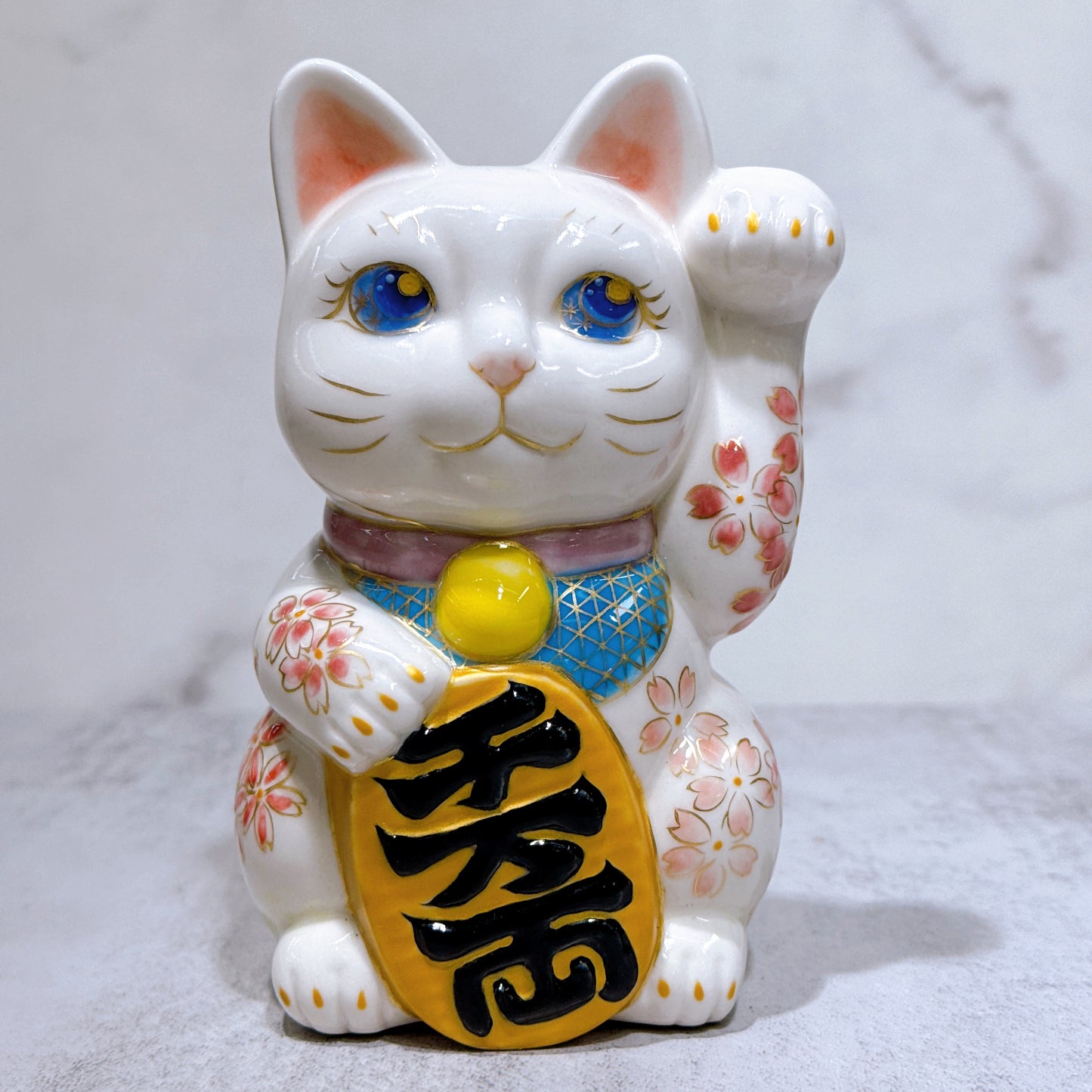 日本清水燒招財貓 色繪 富士山芝櫻