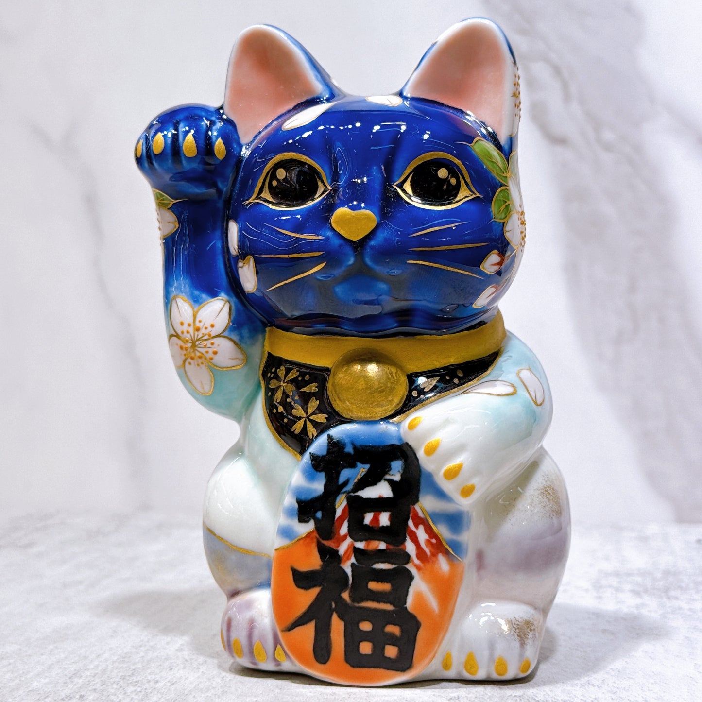 日本清水燒招財貓 瑠璃 富士櫻
