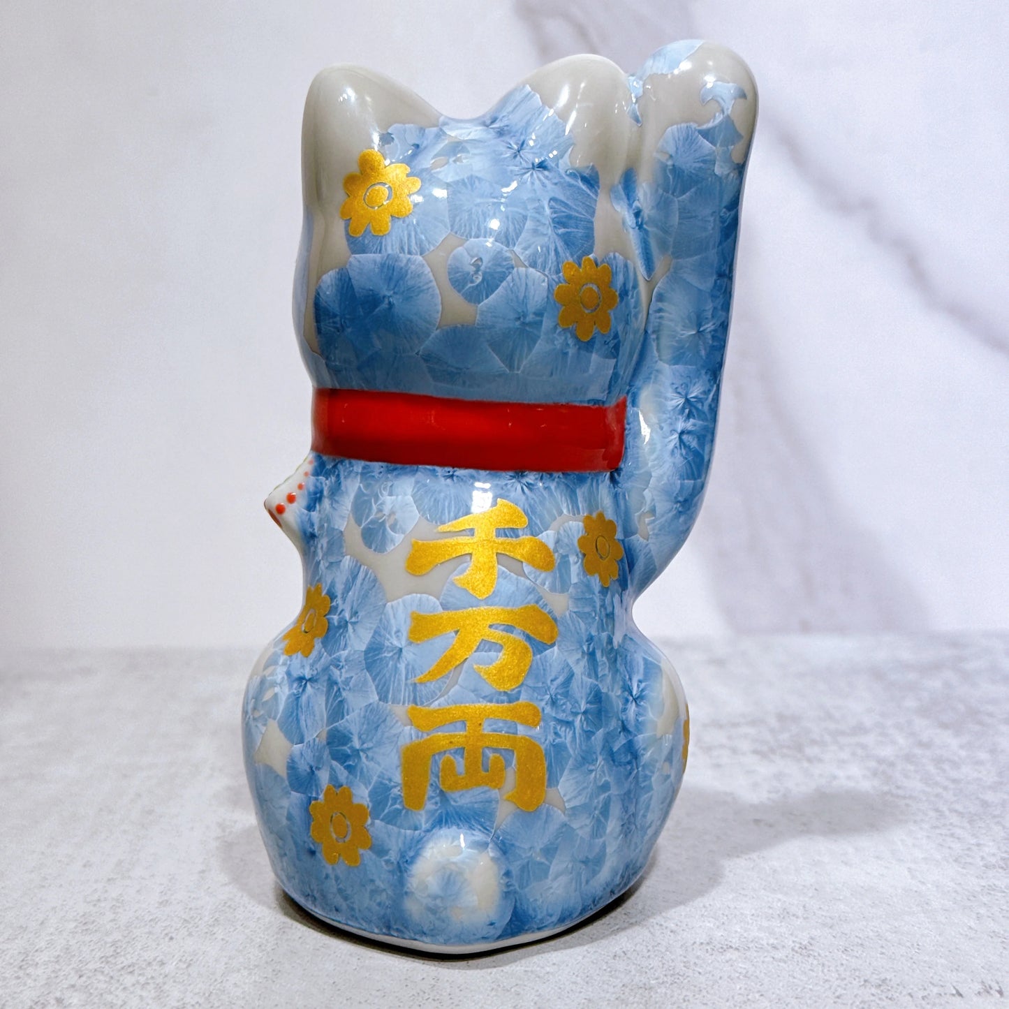 日本清水燒招財貓 花結晶 銀藤 千万両