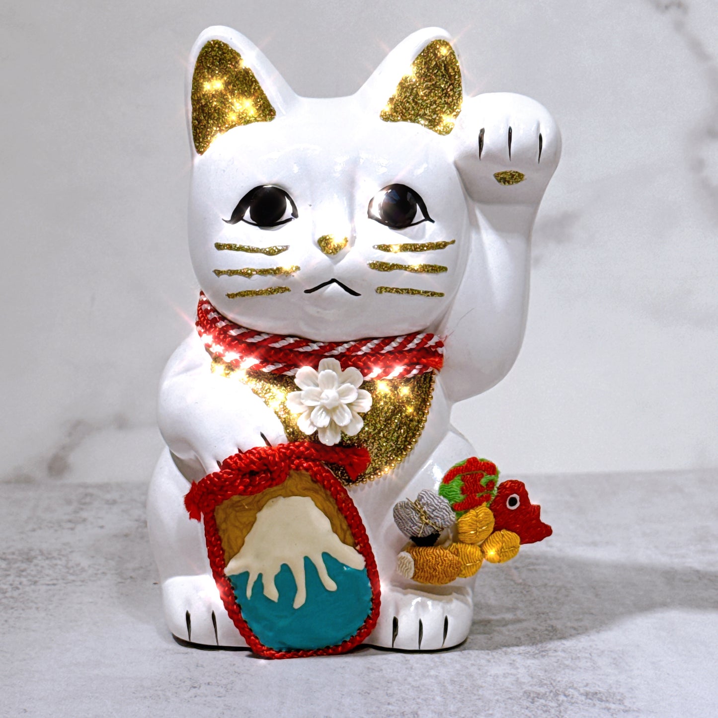 日本花見招財貓 富士 5號 白 左手