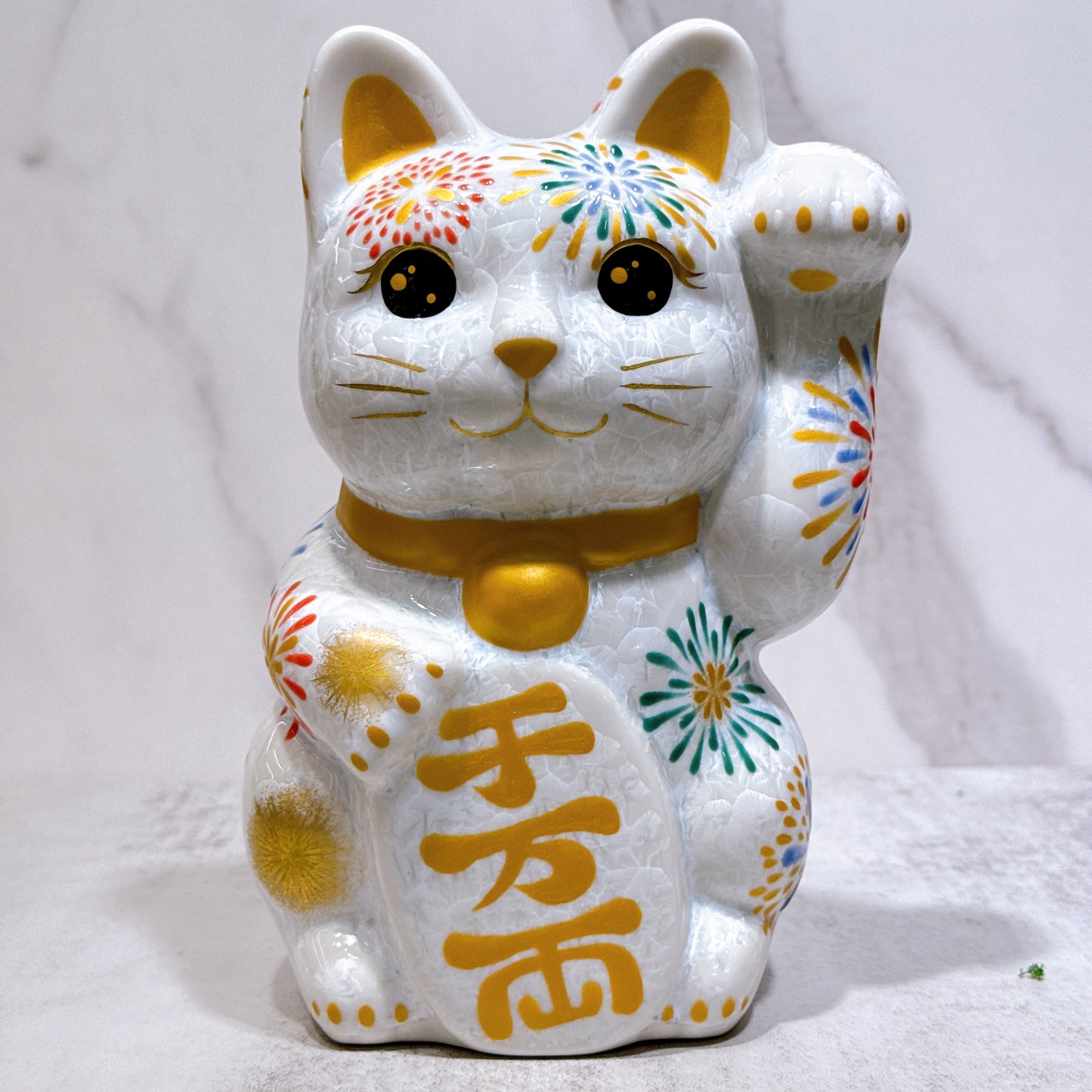 日本清水燒招財貓 色繪 花火 特大