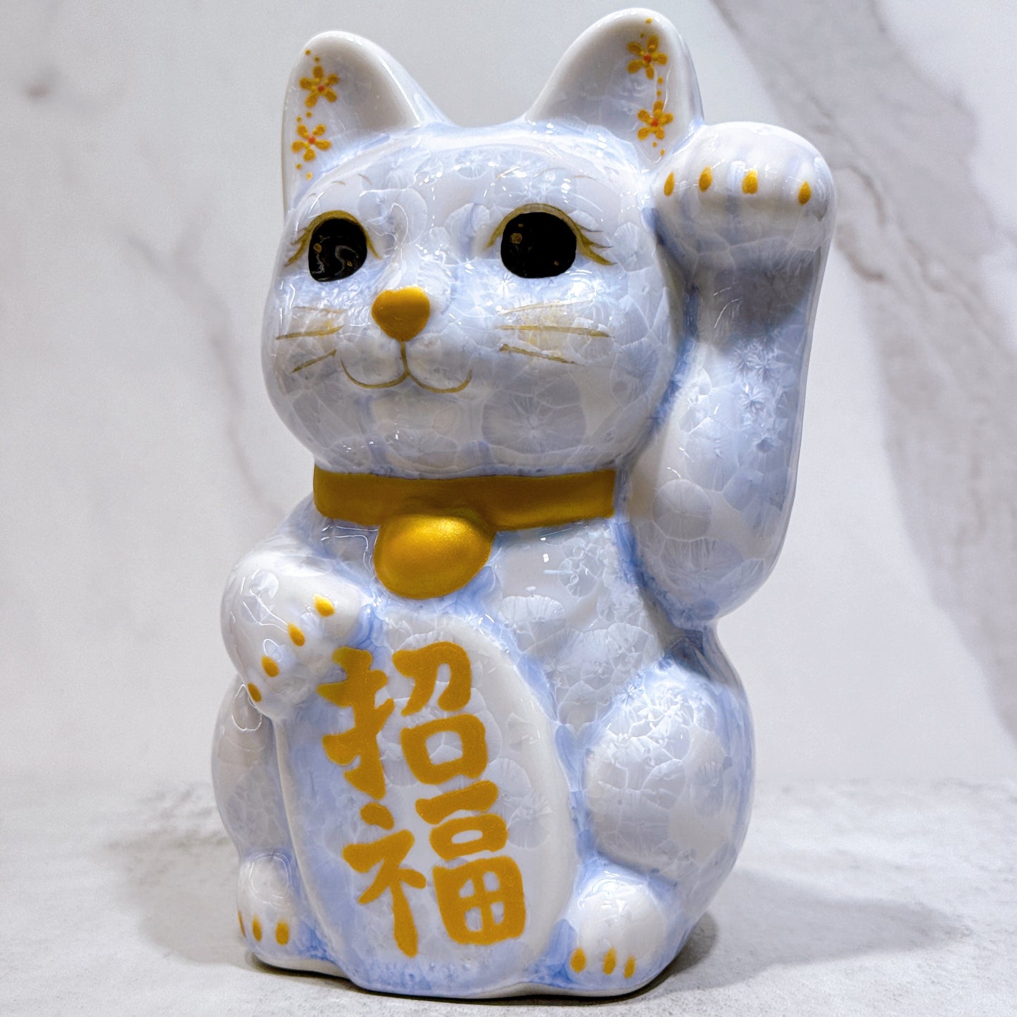 日本清水燒招財貓 花結晶 藤 招福 中號 左